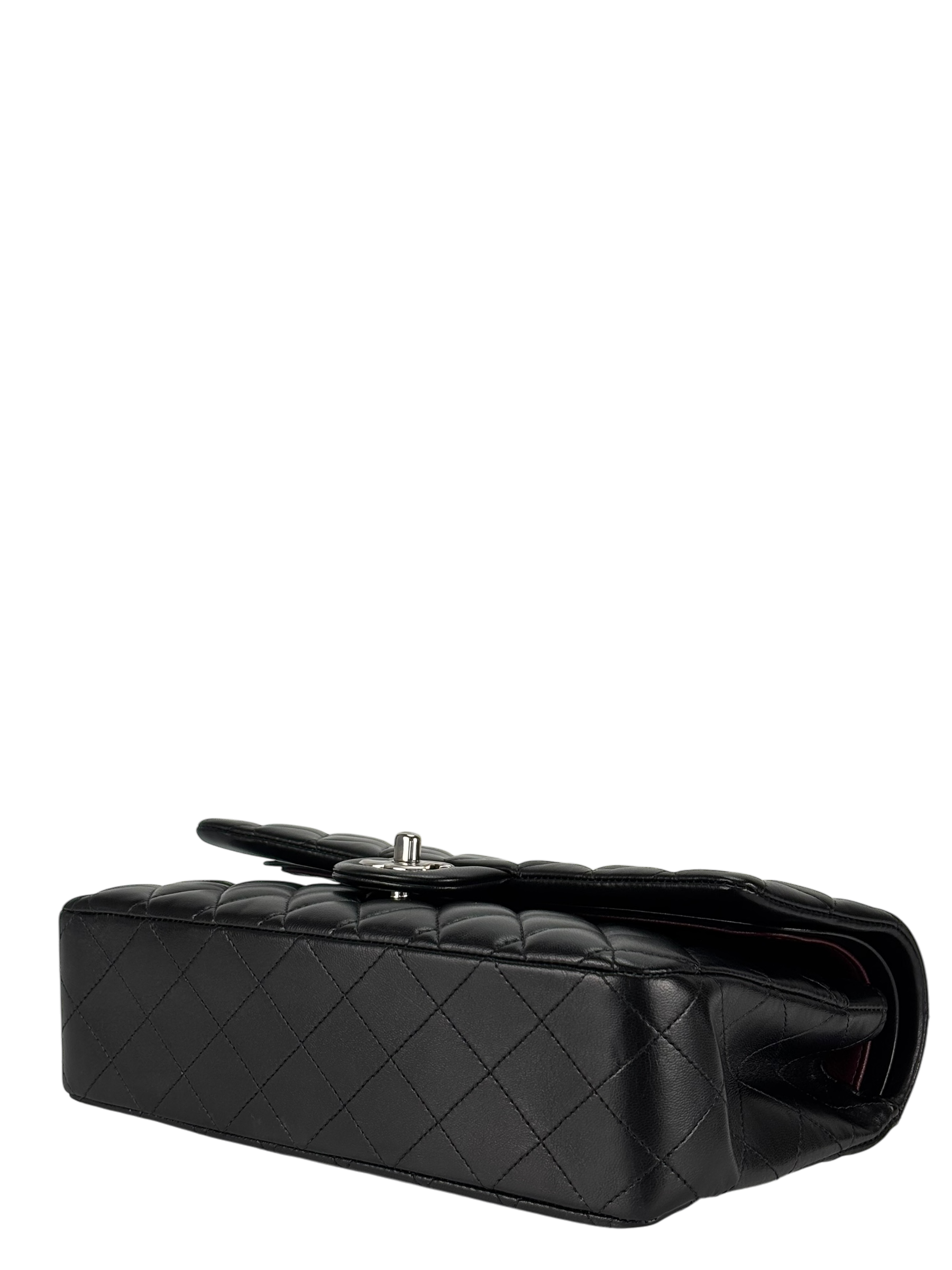 CHANEL - Medium Classic Double Flap Bag Black Lambskin Sliver Hardware (CF25)