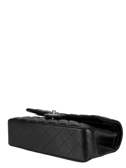 CHANEL - Medium Classic Double Flap Bag Black Lambskin Sliver Hardware (CF25)