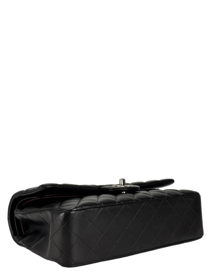 CHANEL - Medium Classic Double Flap Bag Black Lambskin Sliver Hardware (CF25)