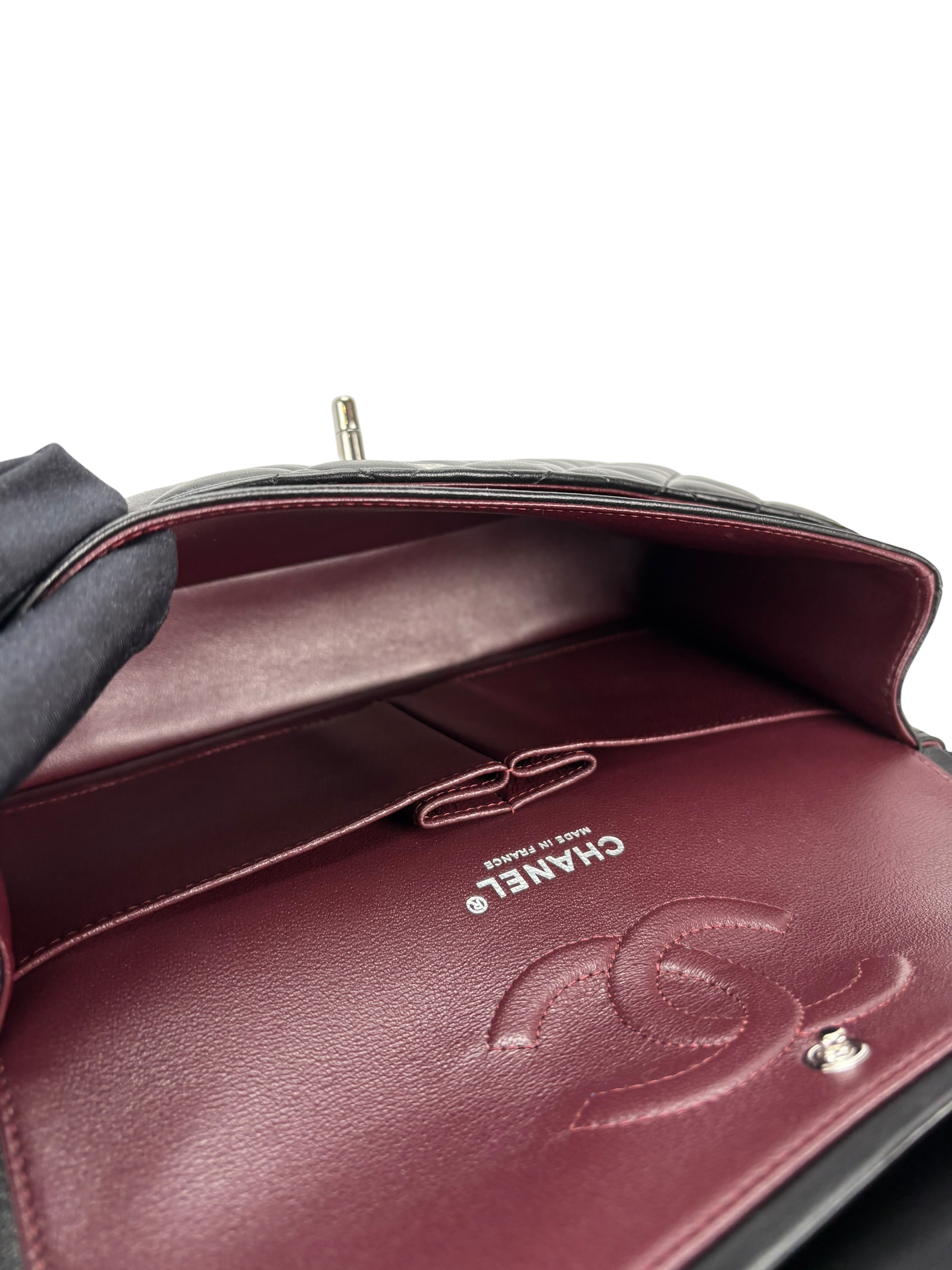 CHANEL - Medium Classic Double Flap Bag Black Lambskin Sliver Hardware (CF25)