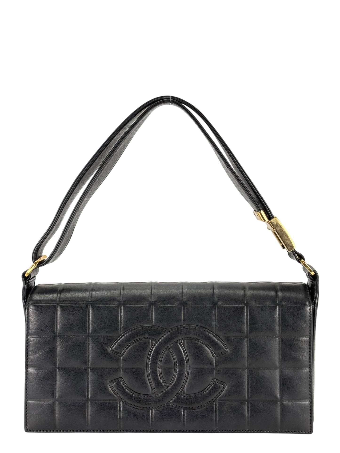 CHANEL - Black Lambskin Chocolate Bar Flap Shoulder Bag 