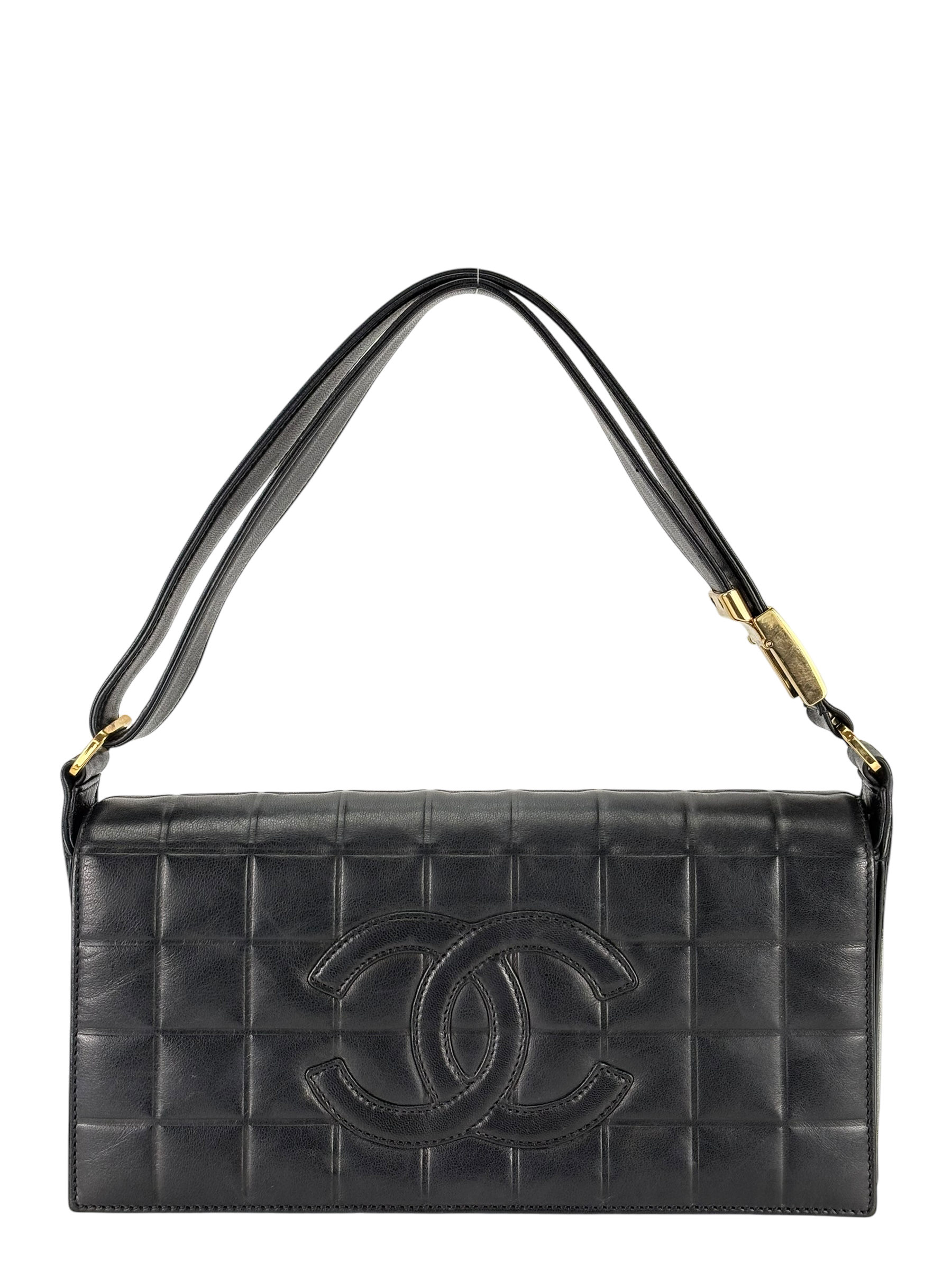 CHANEL - Black Lambskin Chocolate Bar Flap Shoulder Bag 