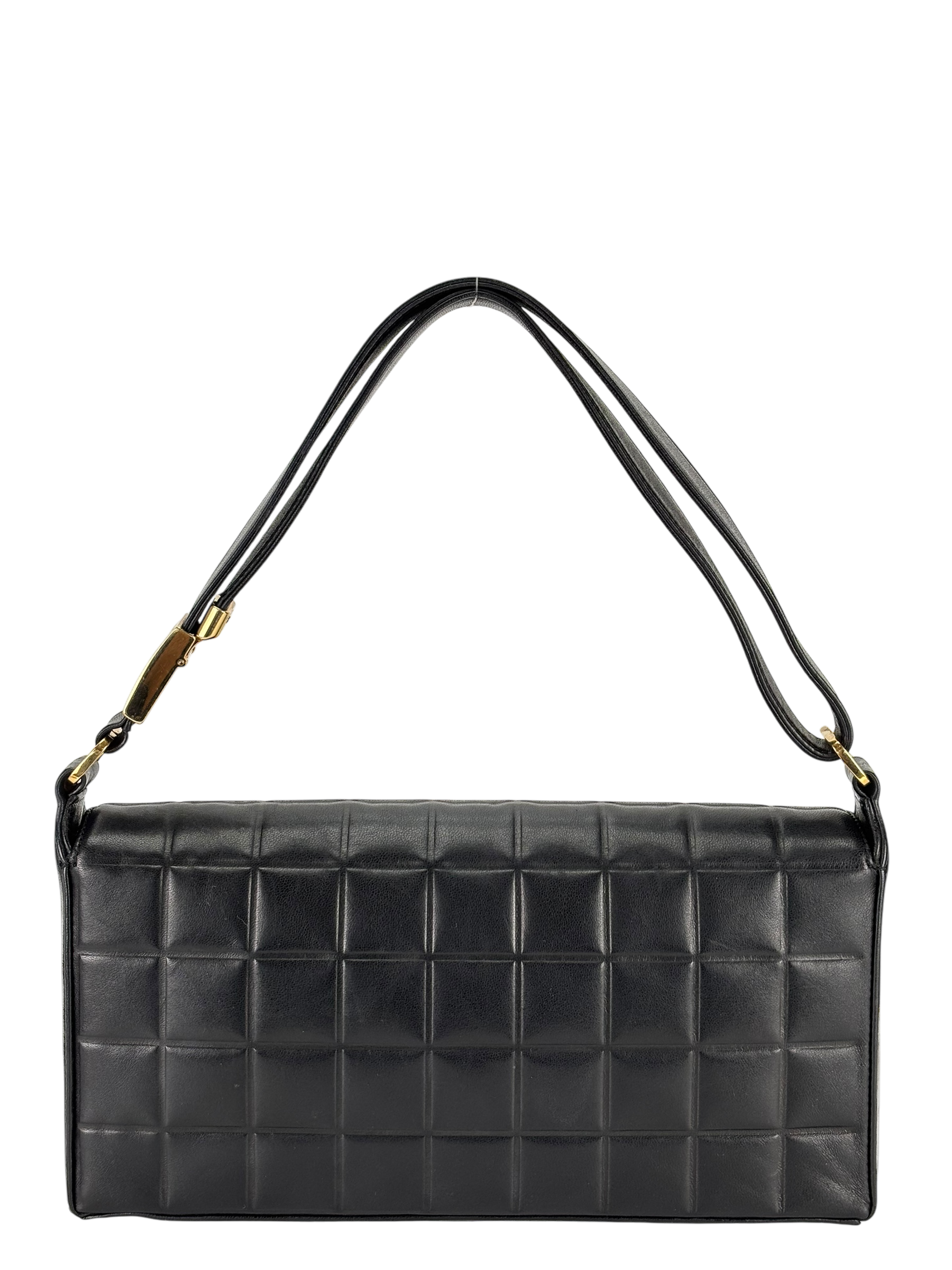 CHANEL - Black Lambskin Chocolate Bar Flap Shoulder Bag 