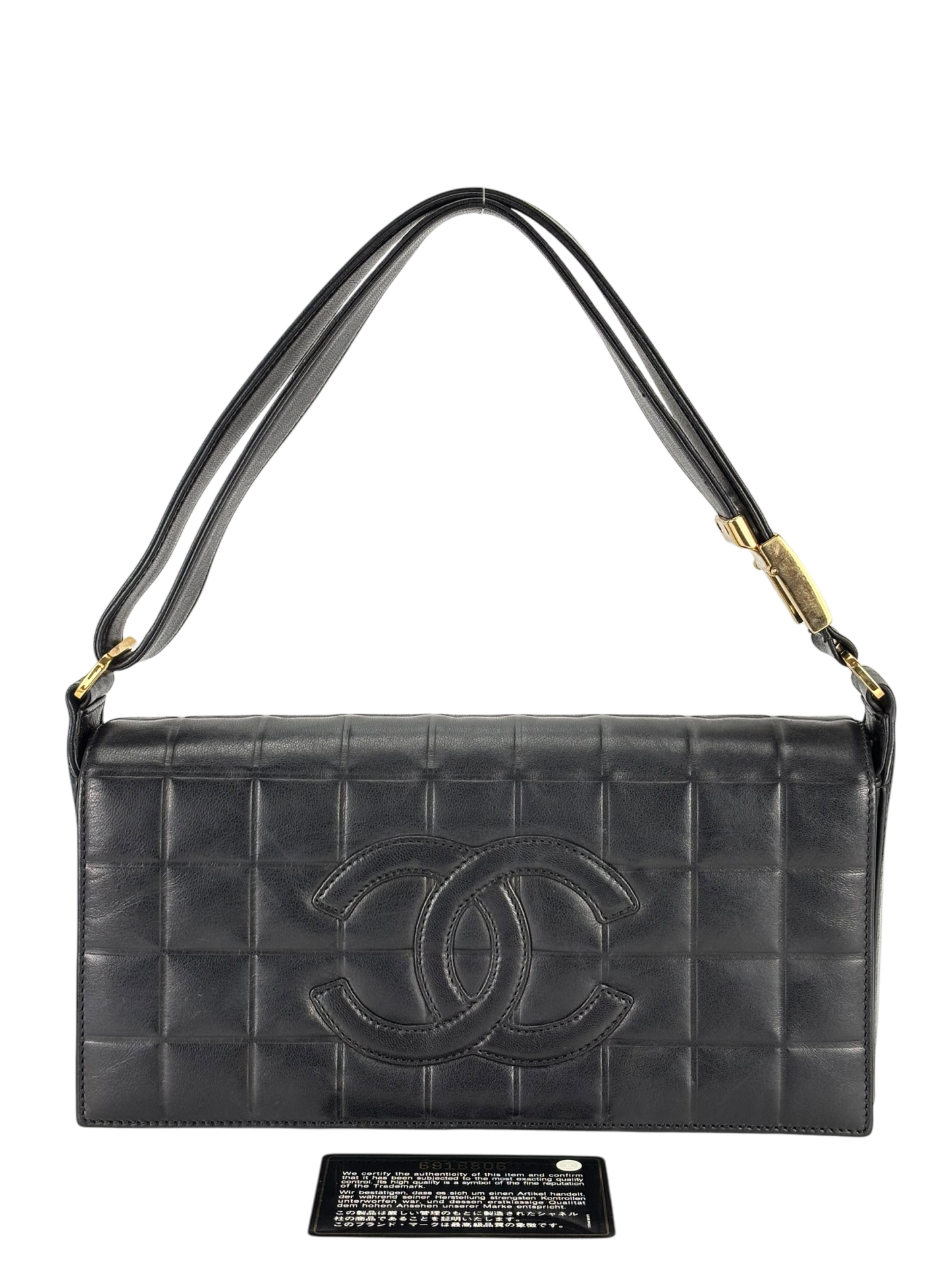 CHANEL - Black Lambskin Chocolate Bar Flap Shoulder Bag 