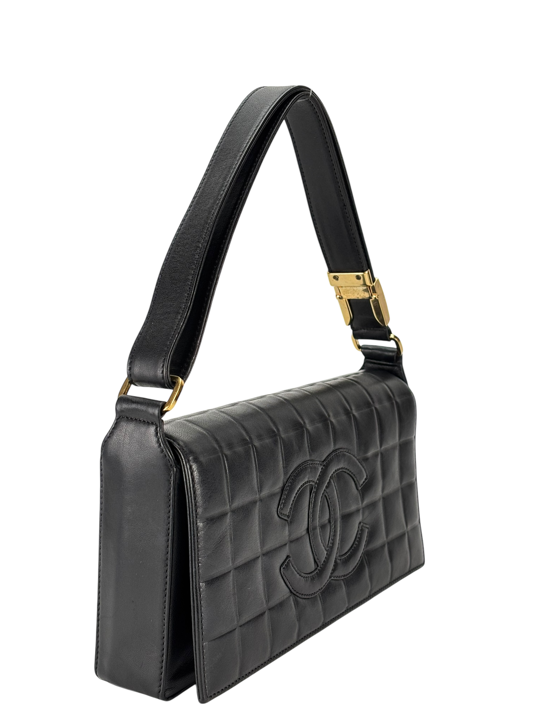 CHANEL - Black Lambskin Chocolate Bar Flap Shoulder Bag 