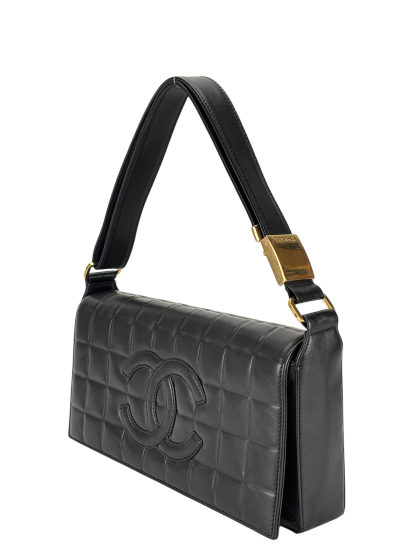 CHANEL - Black Lambskin Chocolate Bar Flap Shoulder Bag 