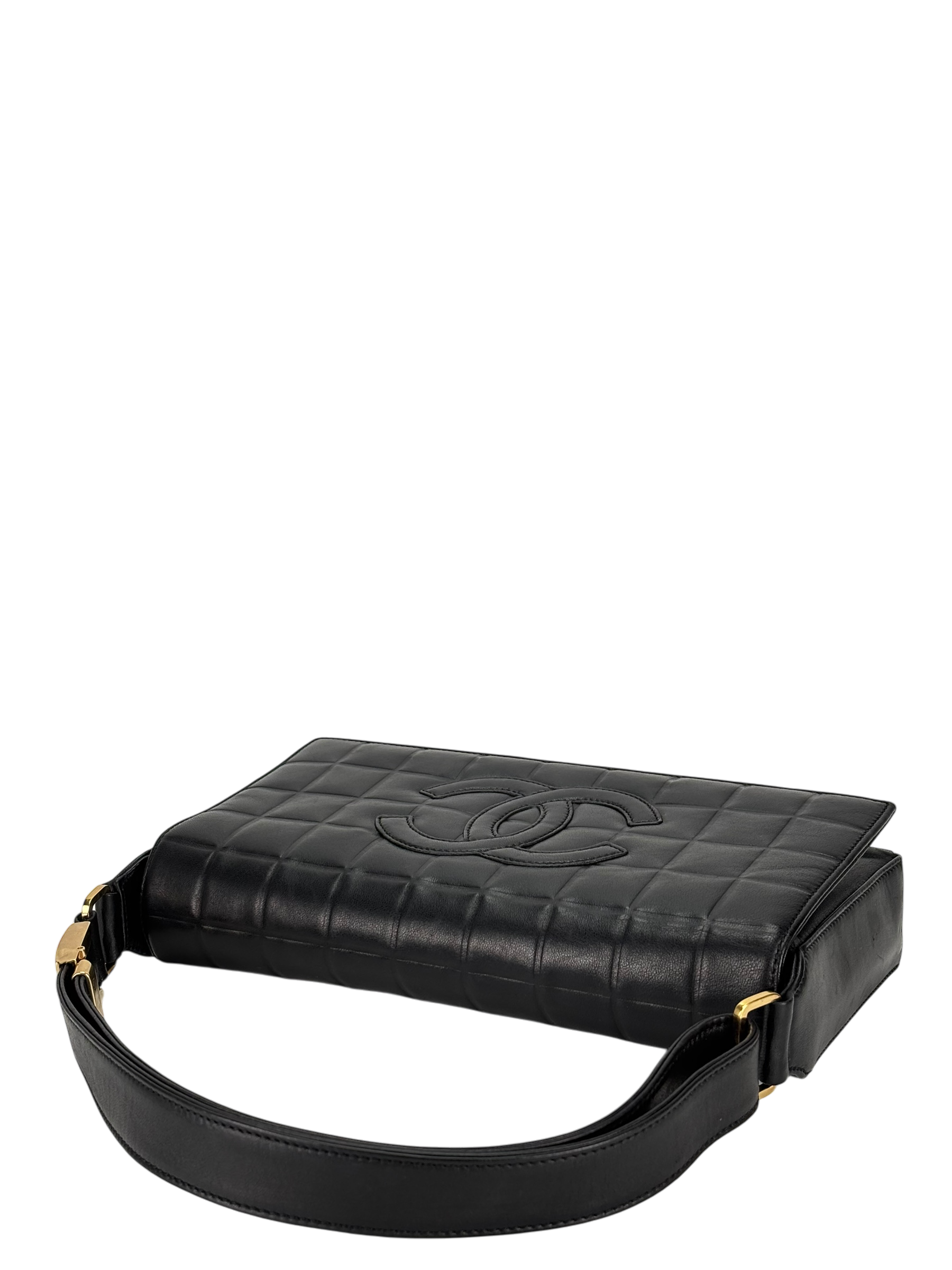 CHANEL - Black Lambskin Chocolate Bar Flap Shoulder Bag 