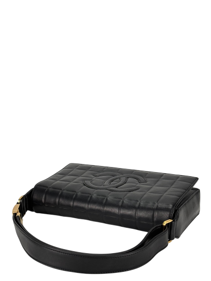 CHANEL - Black Lambskin Chocolate Bar Flap Shoulder Bag 
