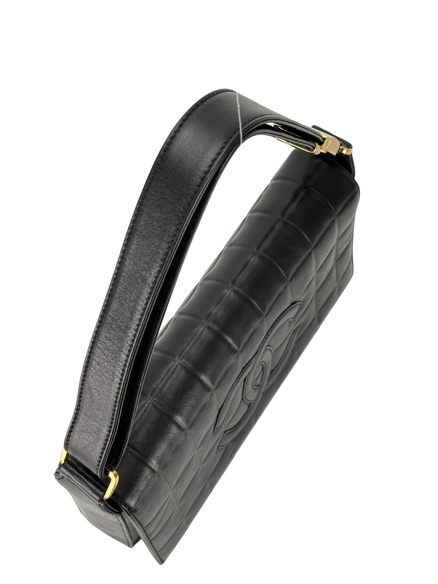 CHANEL - Black Lambskin Chocolate Bar Flap Shoulder Bag 