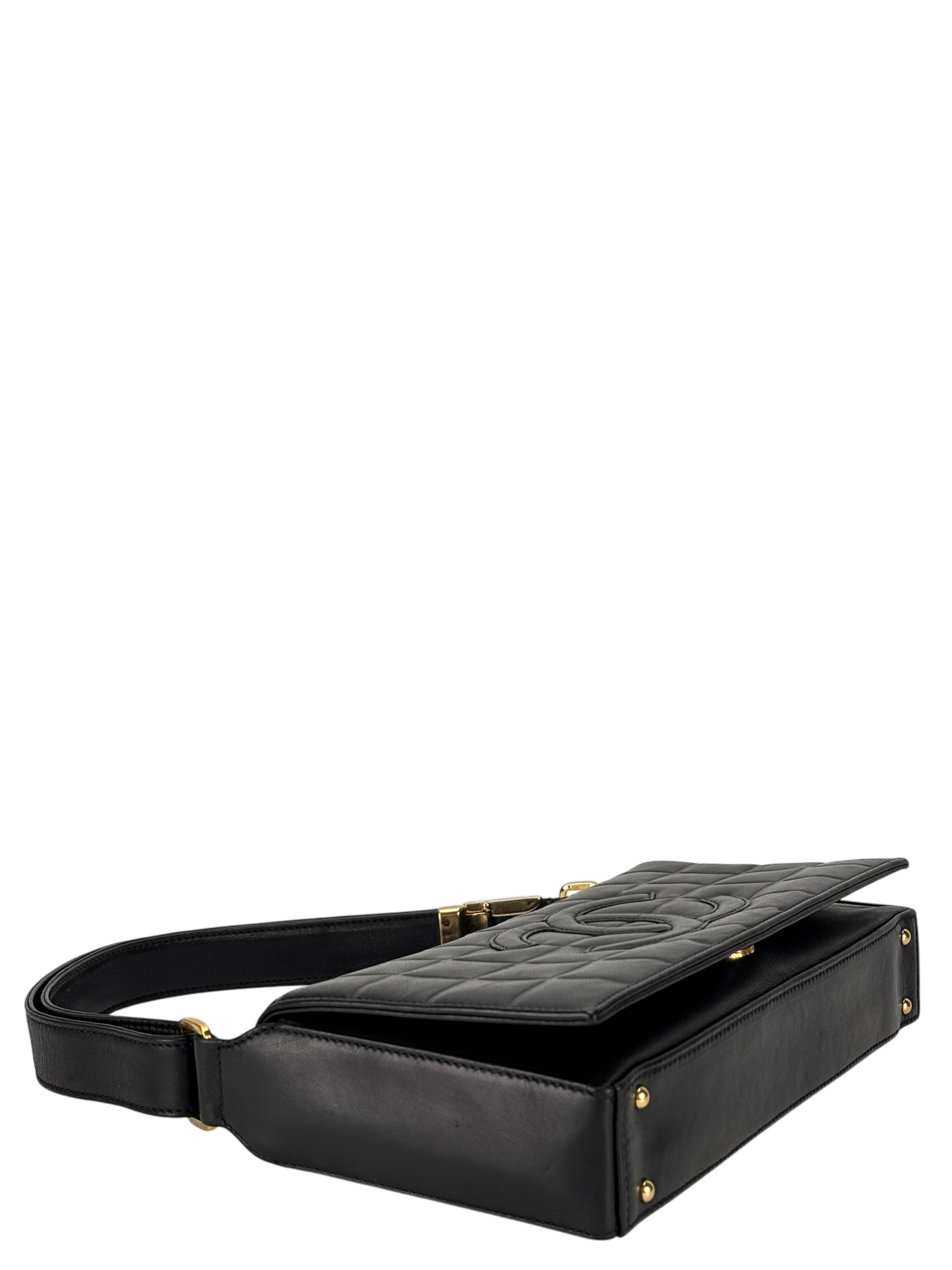 CHANEL - Black Lambskin Chocolate Bar Flap Shoulder Bag 