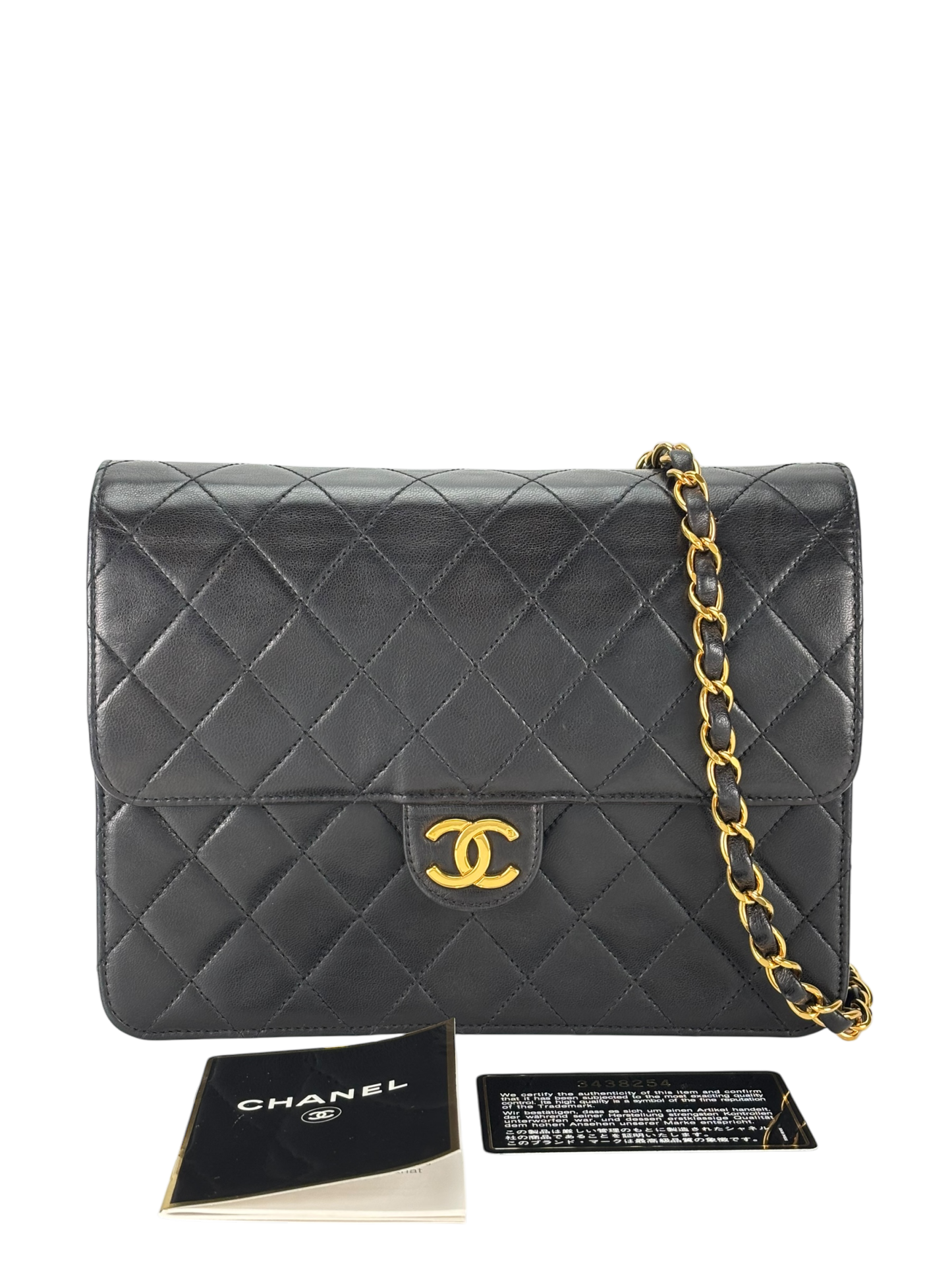 CHANEL - Black Lambskin Matelasse Pushlock Chain Shoulder Bag