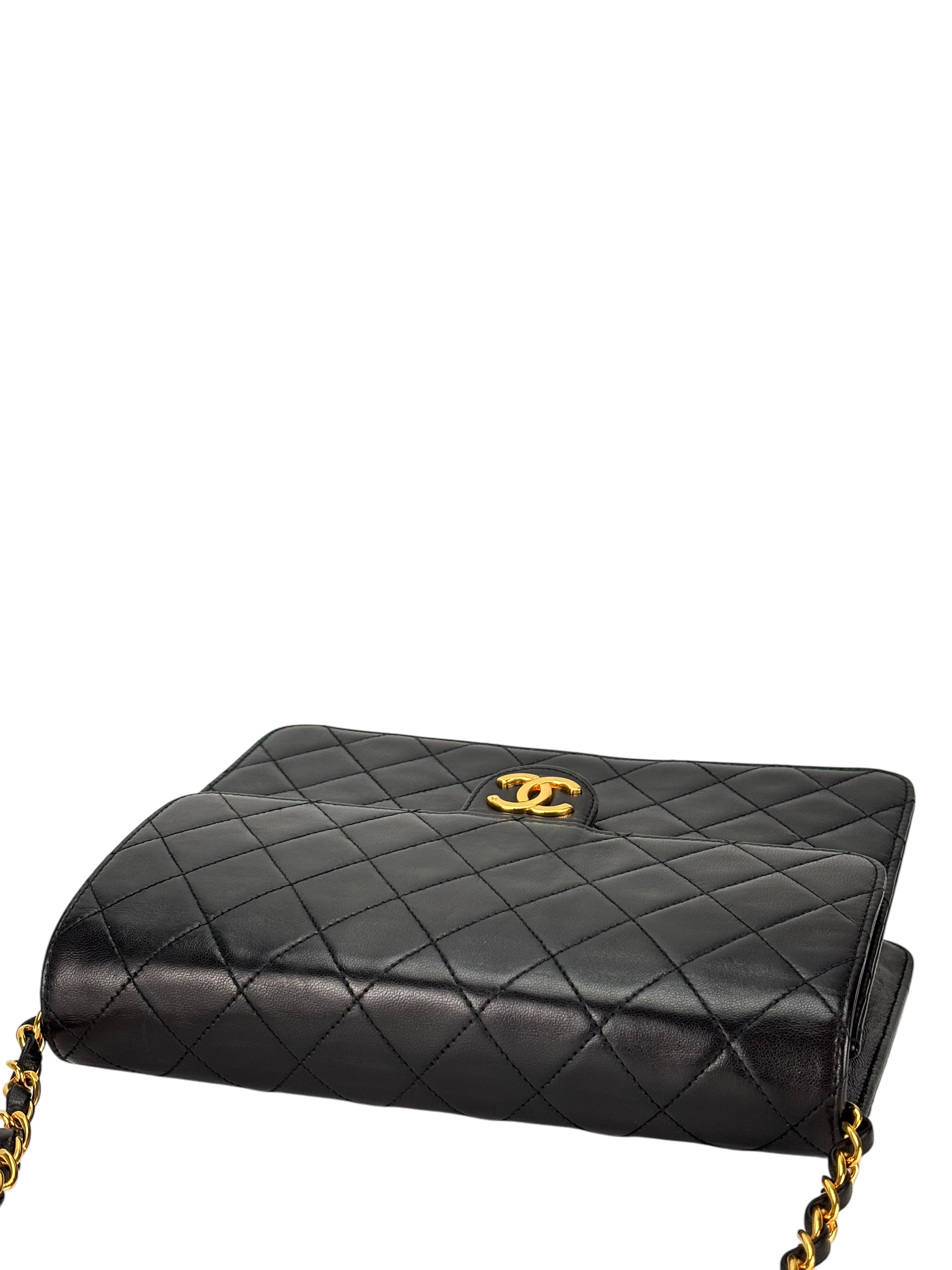 CHANEL - Black Lambskin Matelasse Pushlock Chain Shoulder Bag