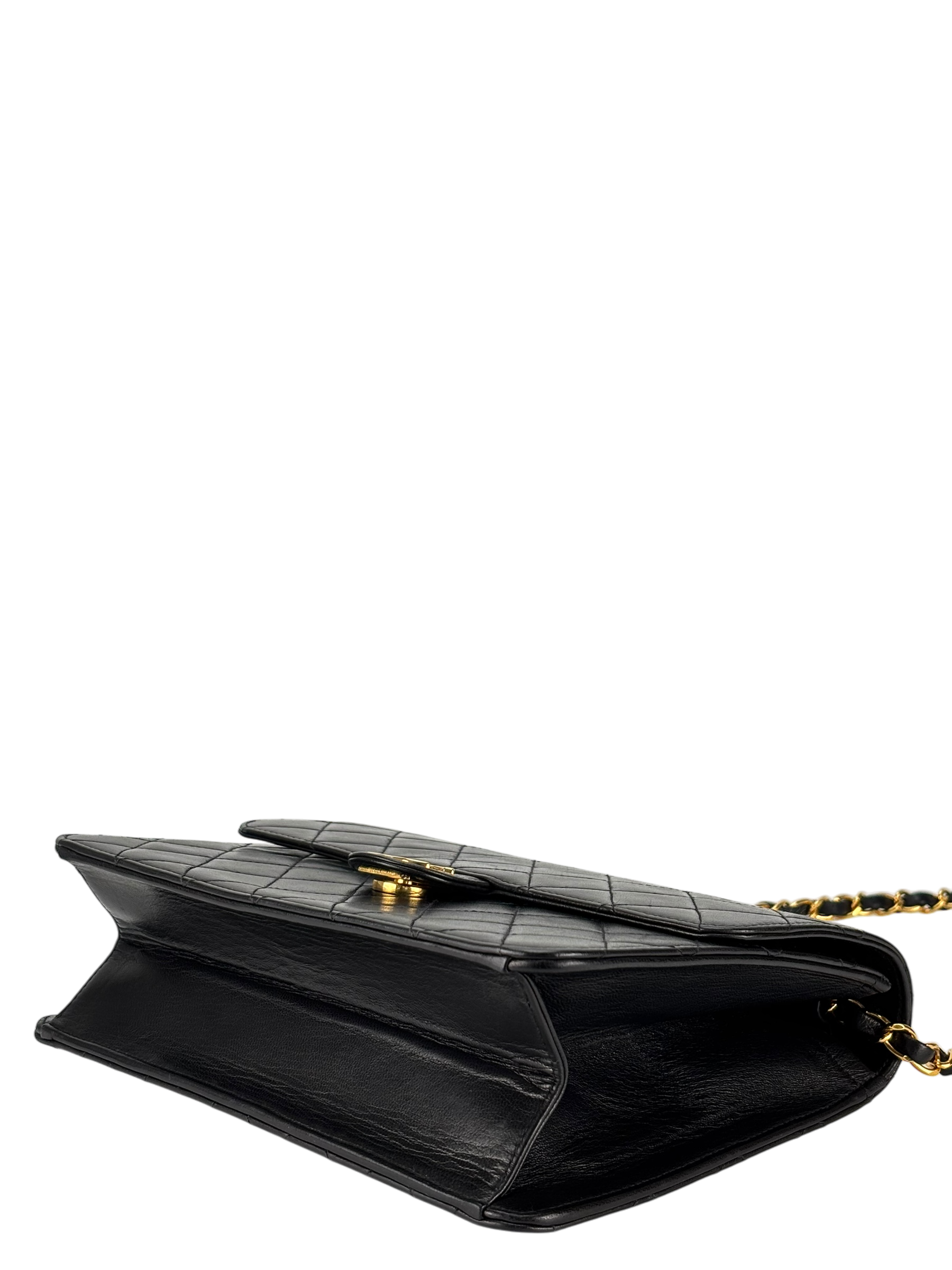 CHANEL - Black Lambskin Matelasse Pushlock Chain Shoulder Bag