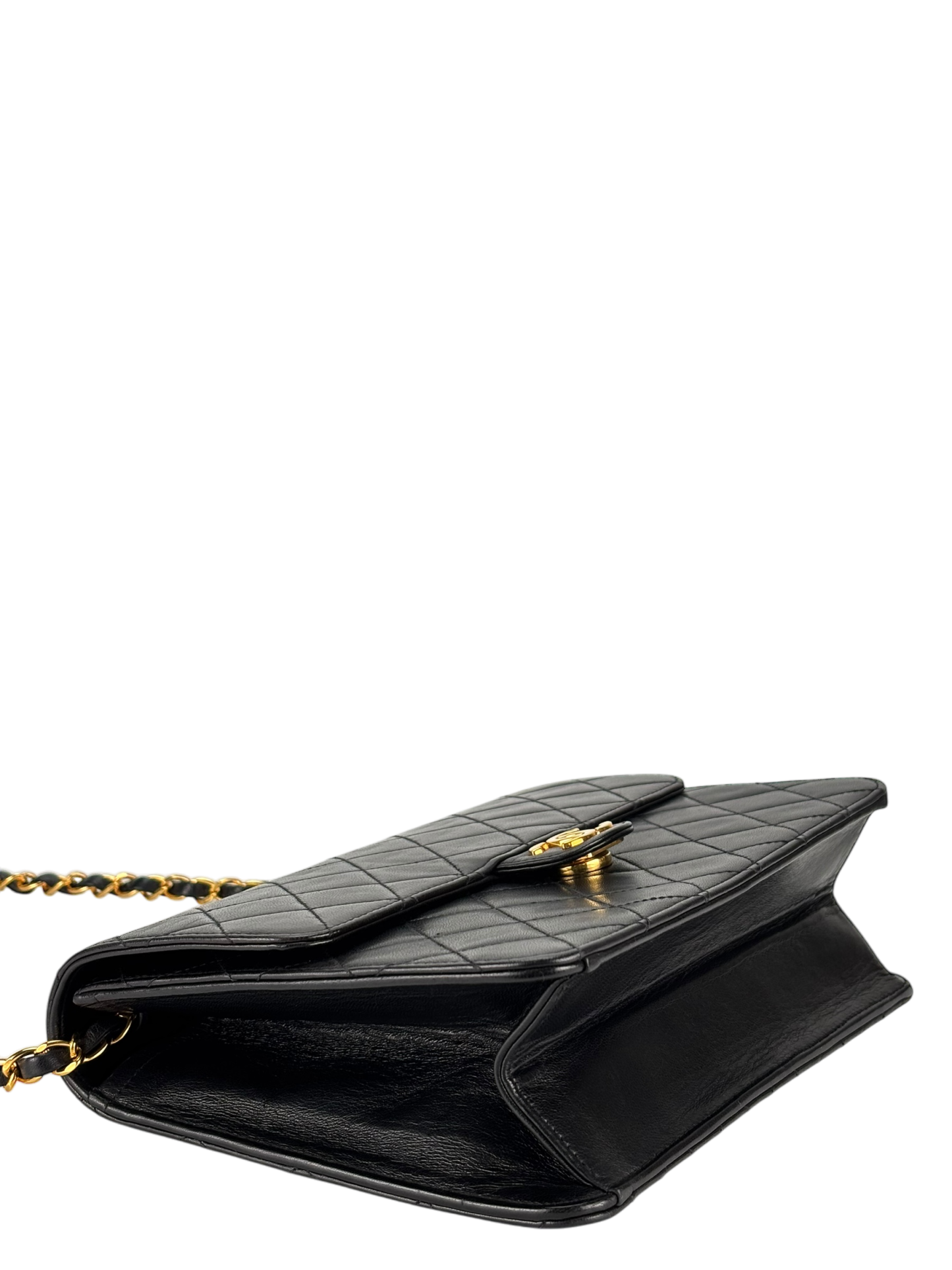 CHANEL - Black Lambskin Matelasse Pushlock Chain Shoulder Bag