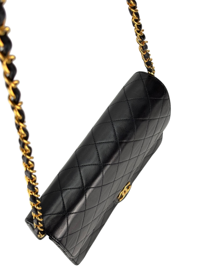 CHANEL - Black Lambskin Matelasse Pushlock Chain Shoulder Bag