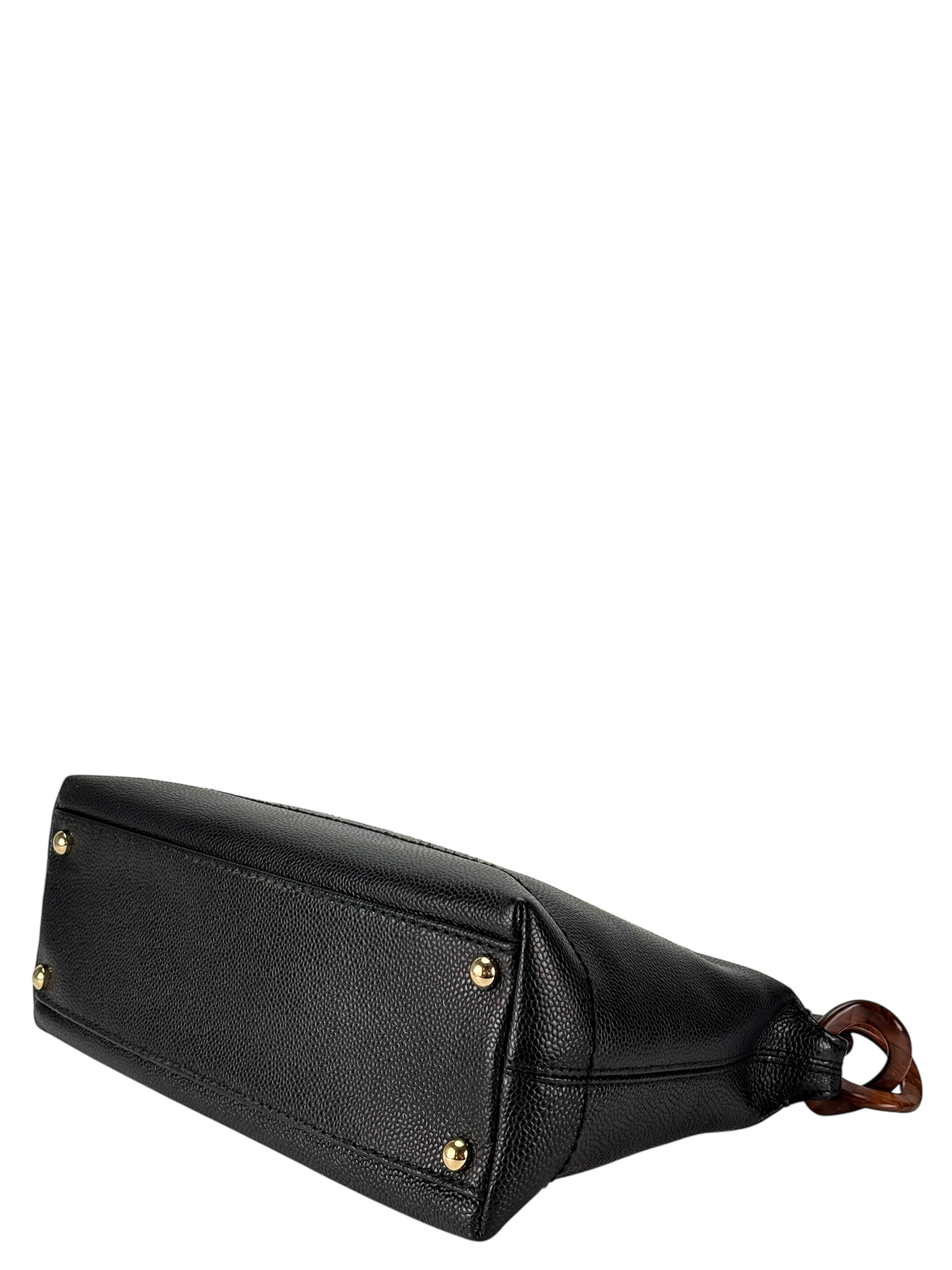 CHANEL - Black Cavair Coco Mark Wood Chain Hobo Bag Shoulder Bag