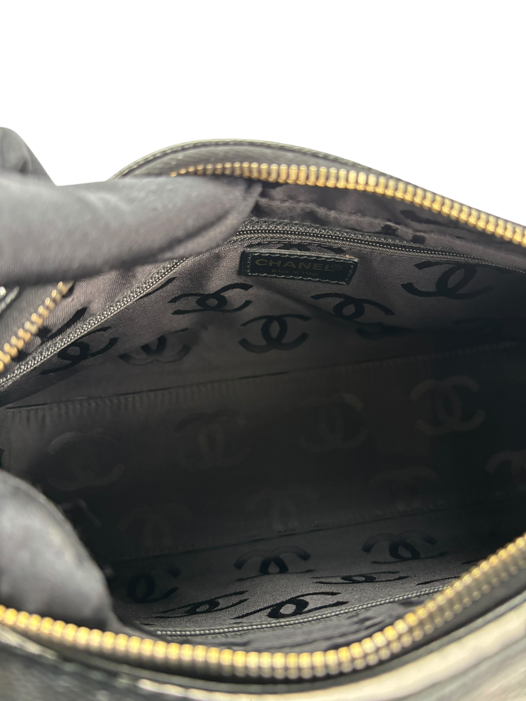 CHANEL - Black Cavair Coco Mark Wood Chain Hobo Bag Shoulder Bag