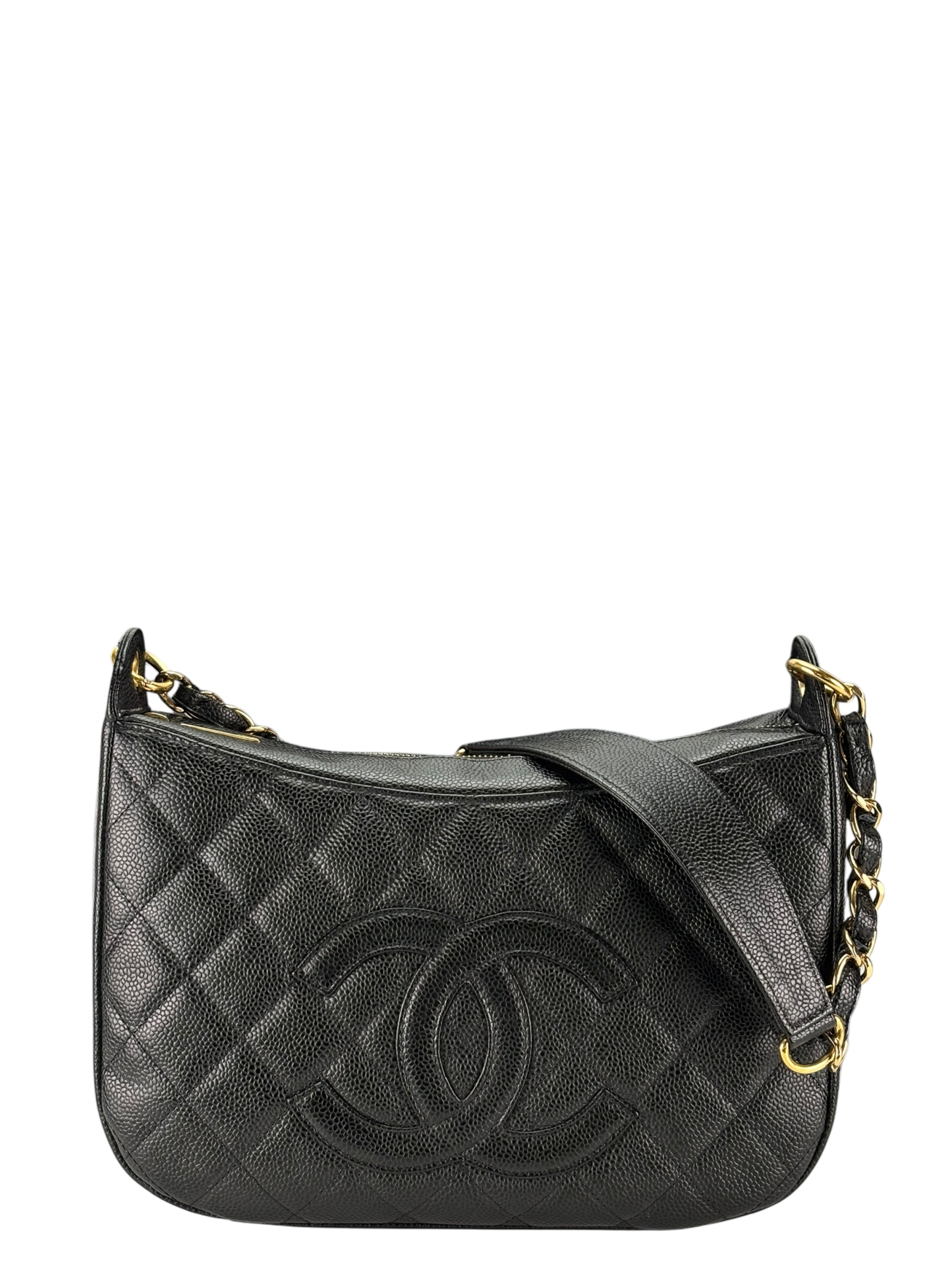 CHANEL - Black Caviar Skin Coco Mark Chain Shoulder Bag One Shoulder 