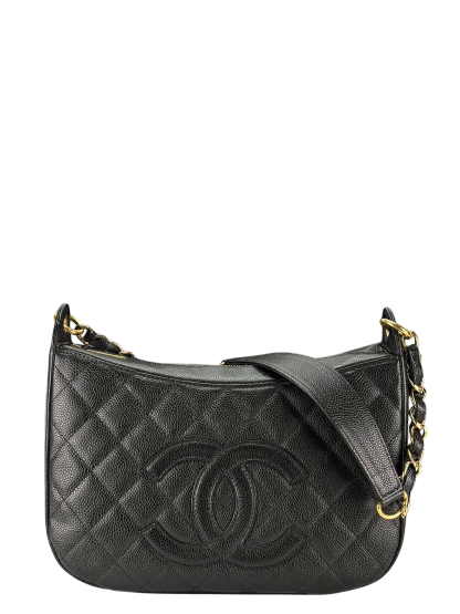 CHANEL - Black Caviar Skin Coco Mark Chain Shoulder Bag One Shoulder 