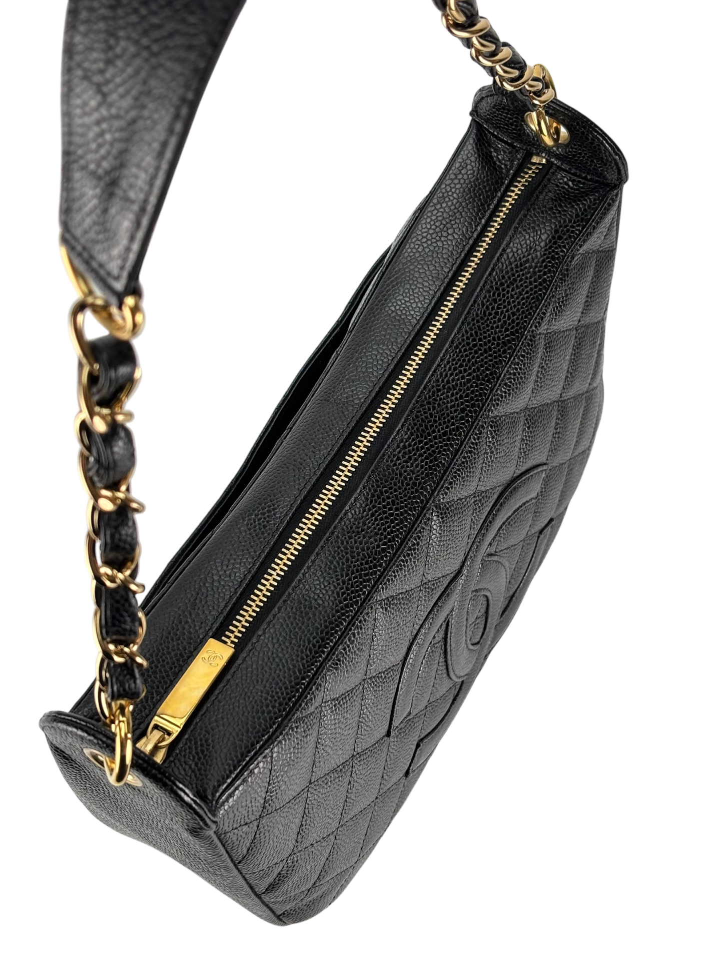 CHANEL - Black Caviar Skin Coco Mark Chain Shoulder Bag One Shoulder 