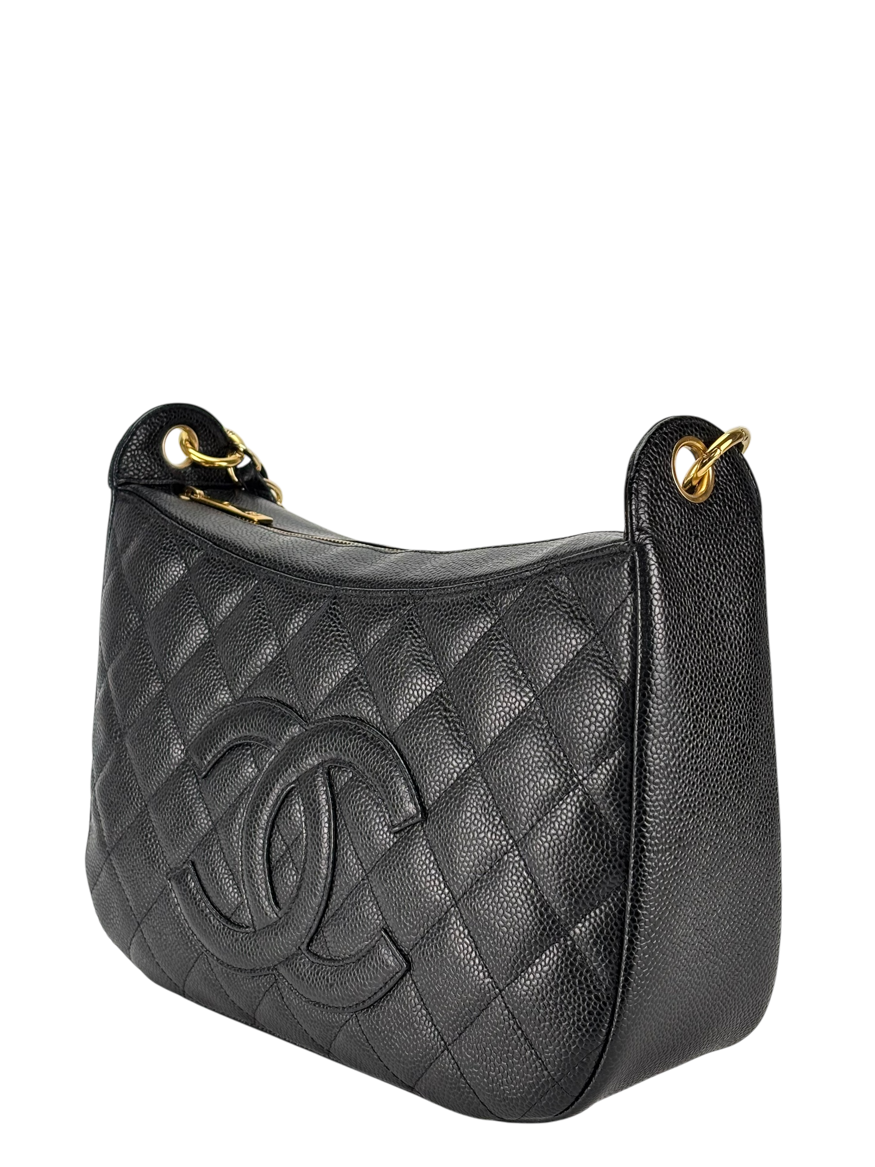 CHANEL - Black Caviar Skin Coco Mark Chain Shoulder Bag One Shoulder 