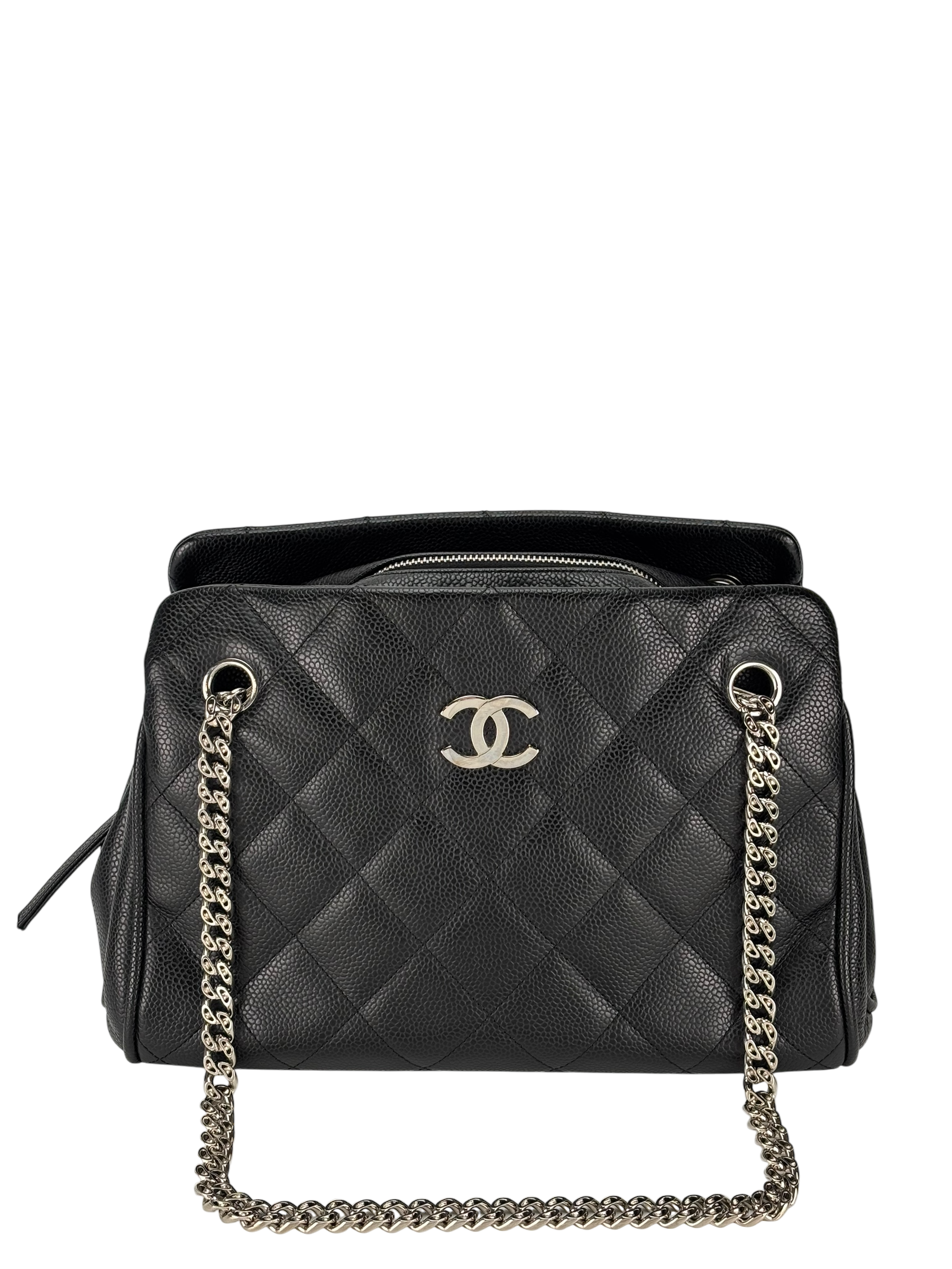 CHANEL - Black Cavair Matelasse Chain Shoulder Bag