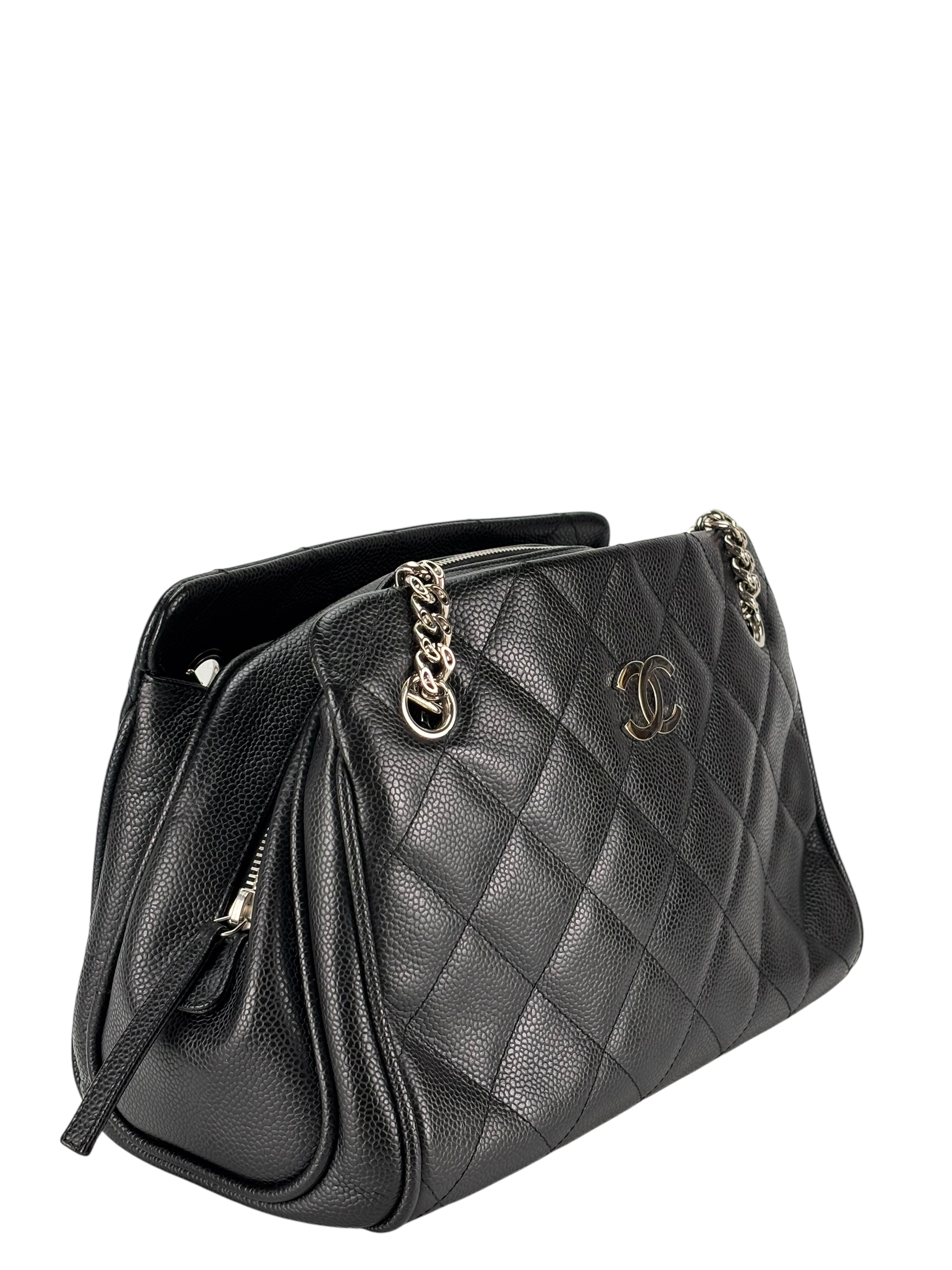 CHANEL - Black Cavair Matelasse Chain Shoulder Bag