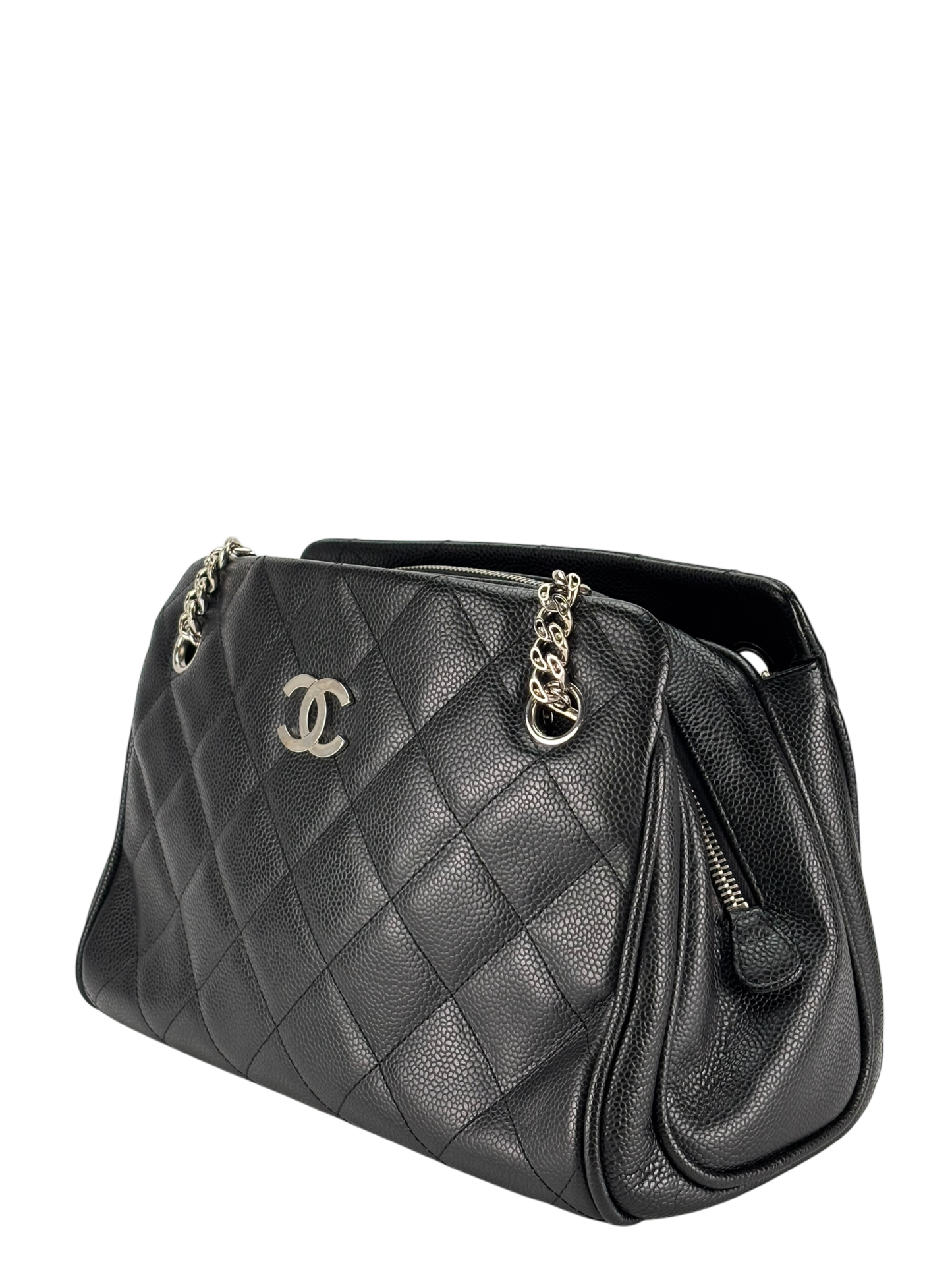 CHANEL - Black Cavair Matelasse Chain Shoulder Bag