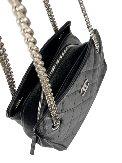 CHANEL - Black Cavair Matelasse Chain Shoulder Bag