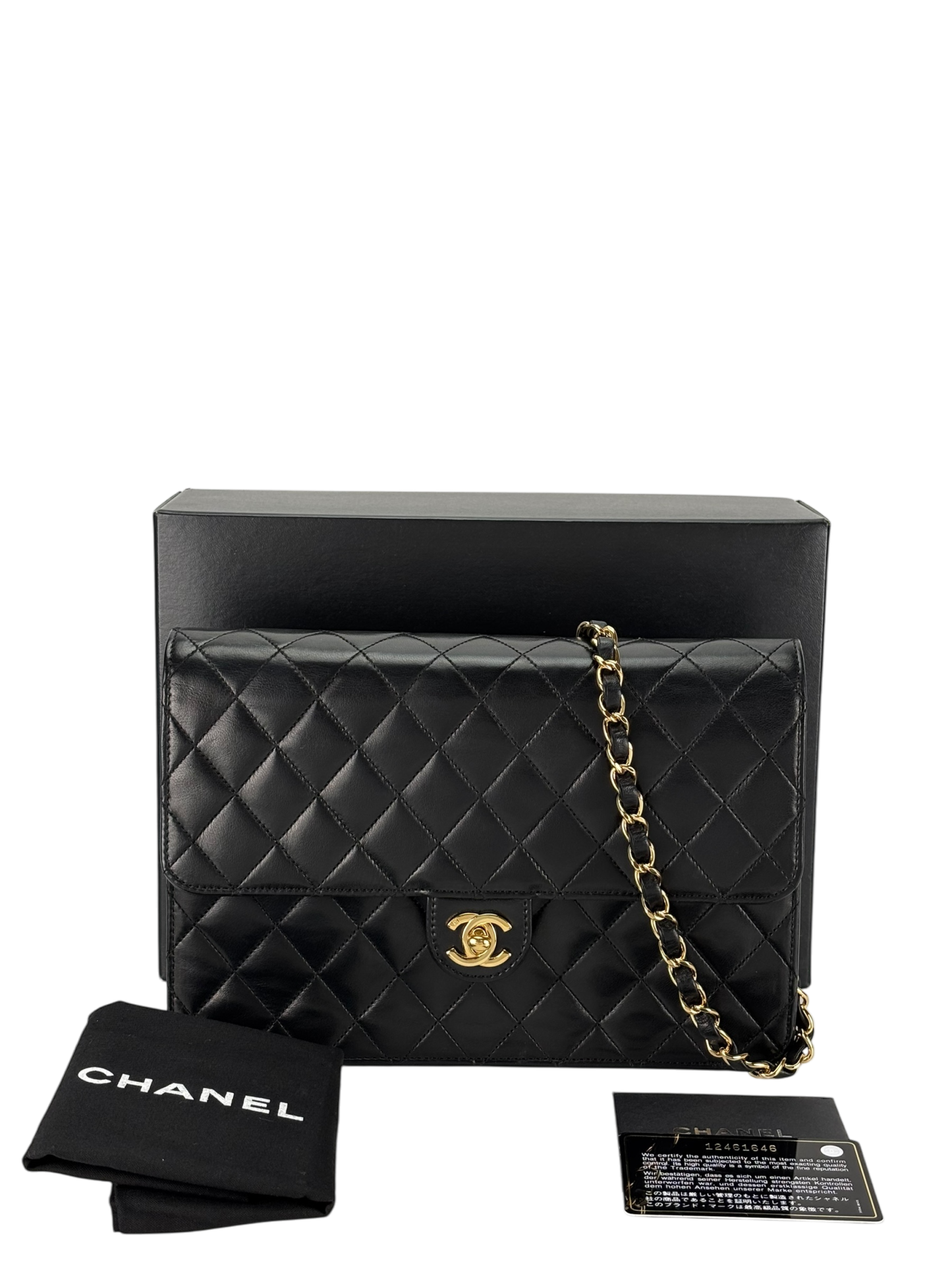 CHANEL - Black Lambskin CC Logo Turn Lock Small Single Flap Shoulder Bag