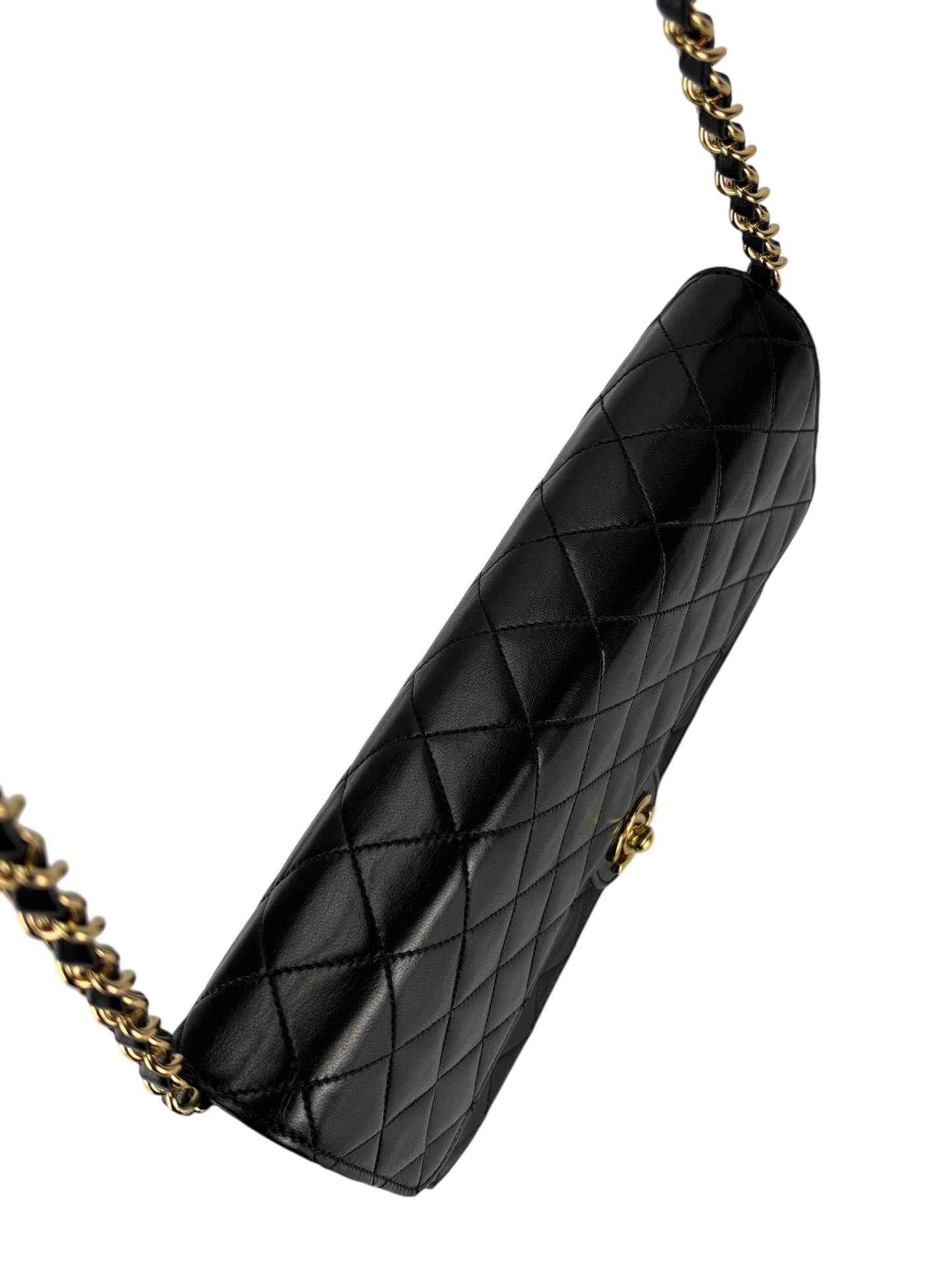 CHANEL - Black Lambskin CC Logo Turn Lock Small Single Flap Shoulder Bag