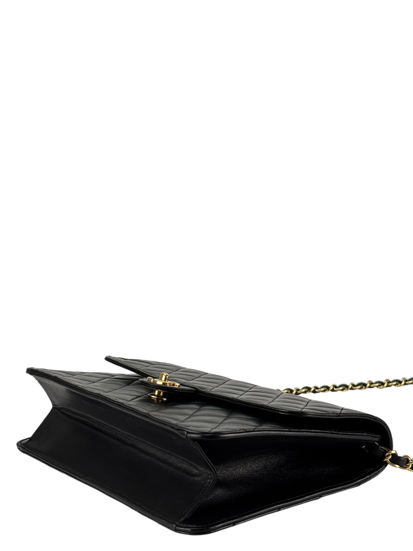 CHANEL - Black Lambskin CC Logo Turn Lock Small Single Flap Shoulder Bag