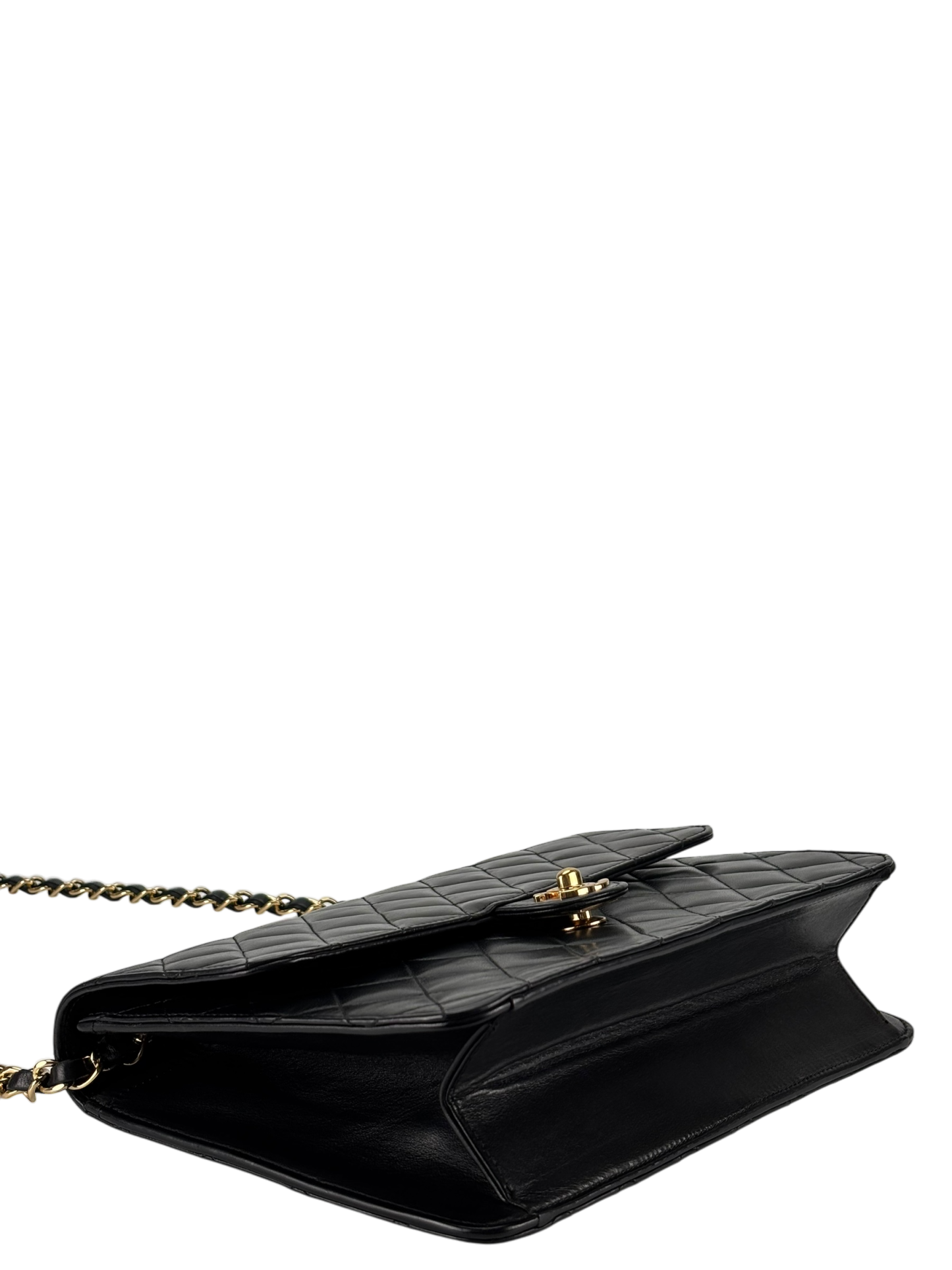 CHANEL - Black Lambskin CC Logo Turn Lock Small Single Flap Shoulder Bag
