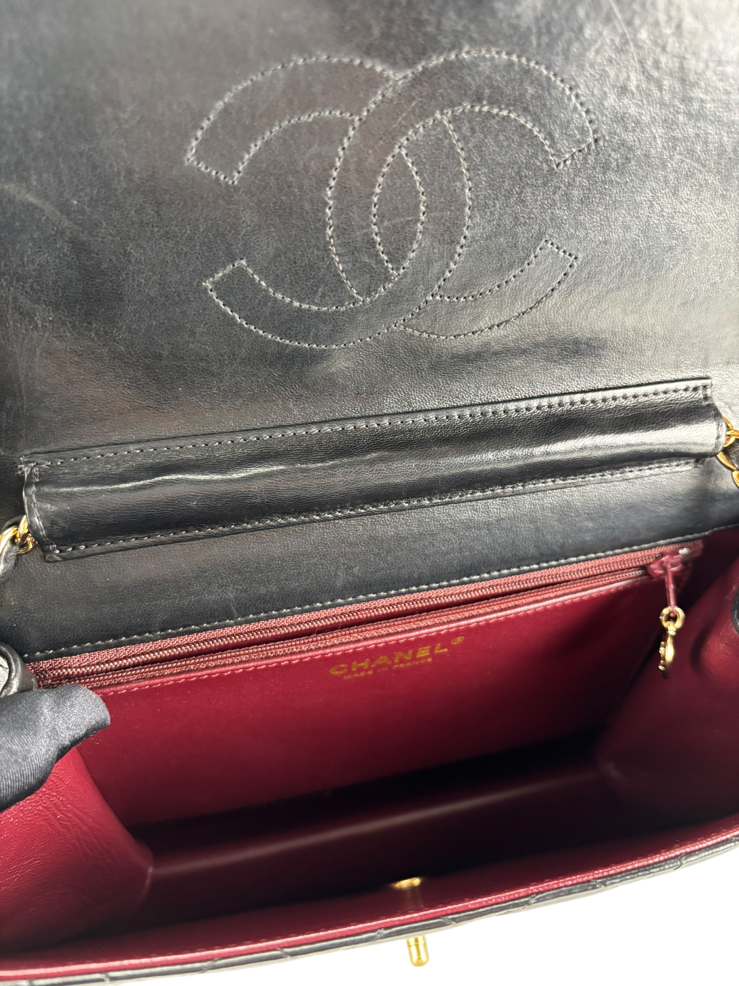 CHANEL - Black Lambskin CC Logo Turn Lock Small Single Flap Shoulder Bag
