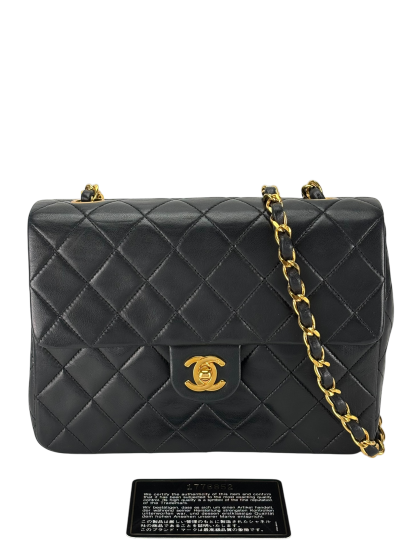 CHANEL - Mini Matlasse 20 Lambskin Single Flap Single Chain Bag Black Gold Hardware