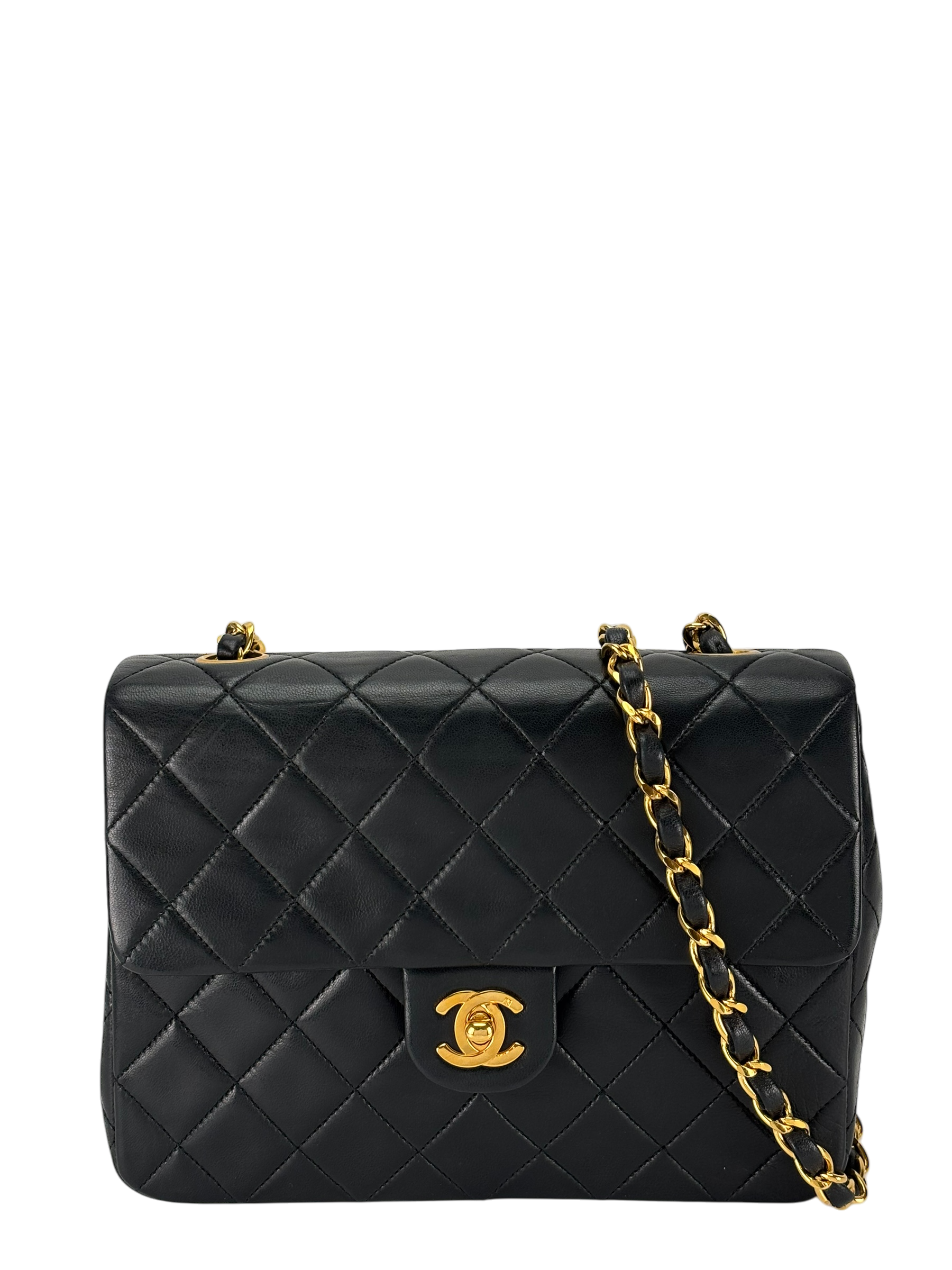 CHANEL - Mini Matlasse 20 Lambskin Single Flap Single Chain Bag Black Gold Hardware