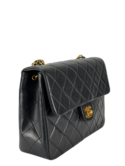CHANEL - Mini Matlasse 20 Lambskin Single Flap Single Chain Bag Black Gold Hardware