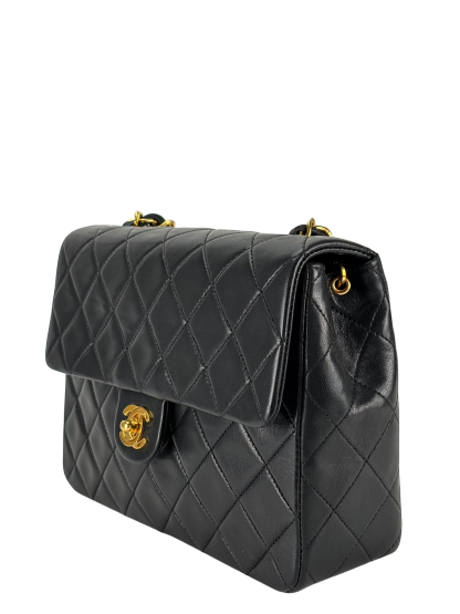 CHANEL - Mini Matlasse 20 Lambskin Single Flap Single Chain Bag Black Gold Hardware