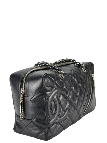  CHANEL - Black Leather Cambon Line Cotton Club Chain Bowling Shoulder Bag 