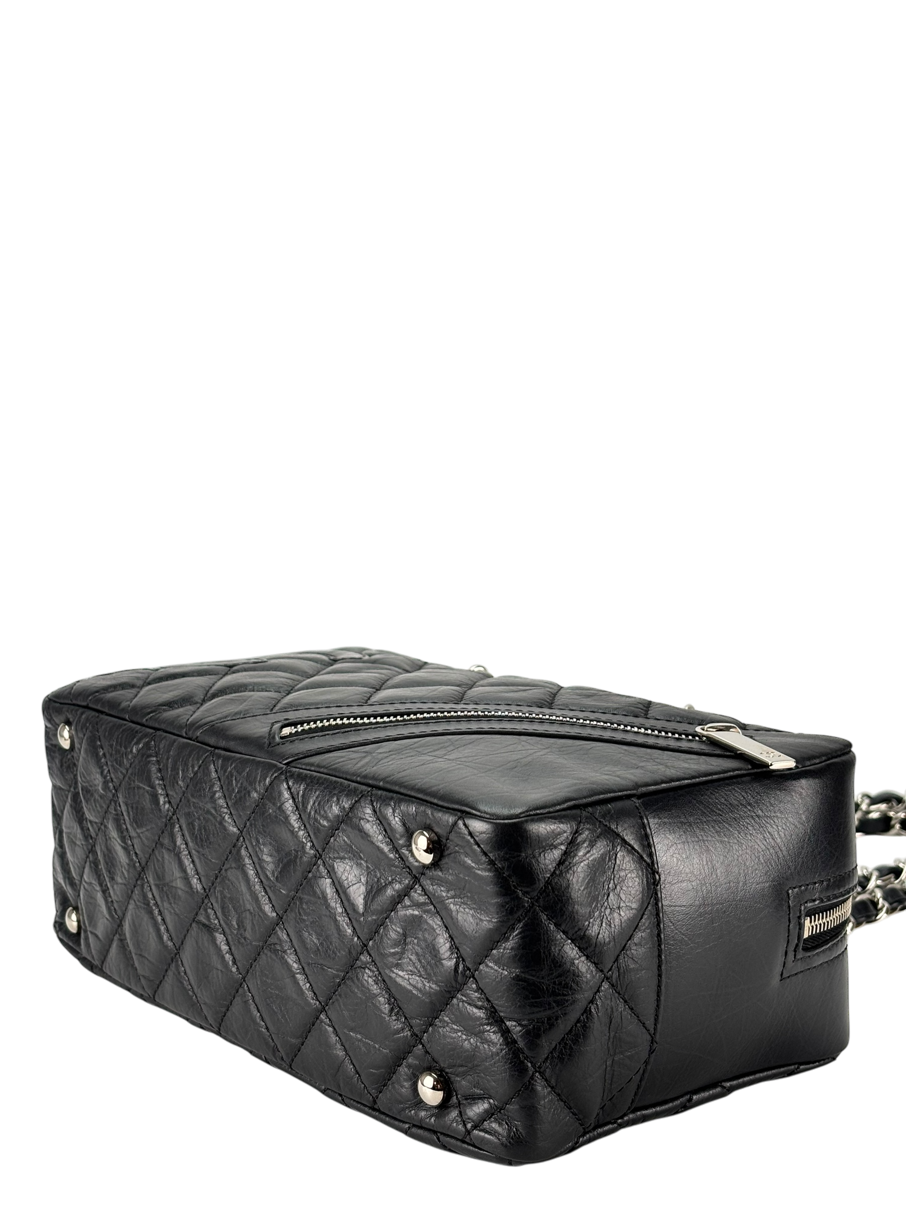  CHANEL - Black Leather Cambon Line Cotton Club Chain Bowling Shoulder Bag 