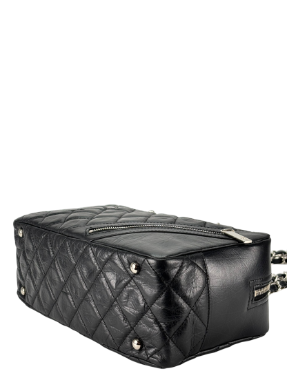  CHANEL - Black Leather Cambon Line Cotton Club Chain Bowling Shoulder Bag 
