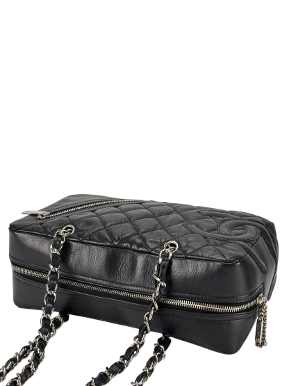  CHANEL - Black Leather Cambon Line Cotton Club Chain Bowling Shoulder Bag 