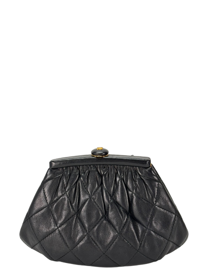 CHANEL - Black Lambskin Chain Waist Pouch Clasp