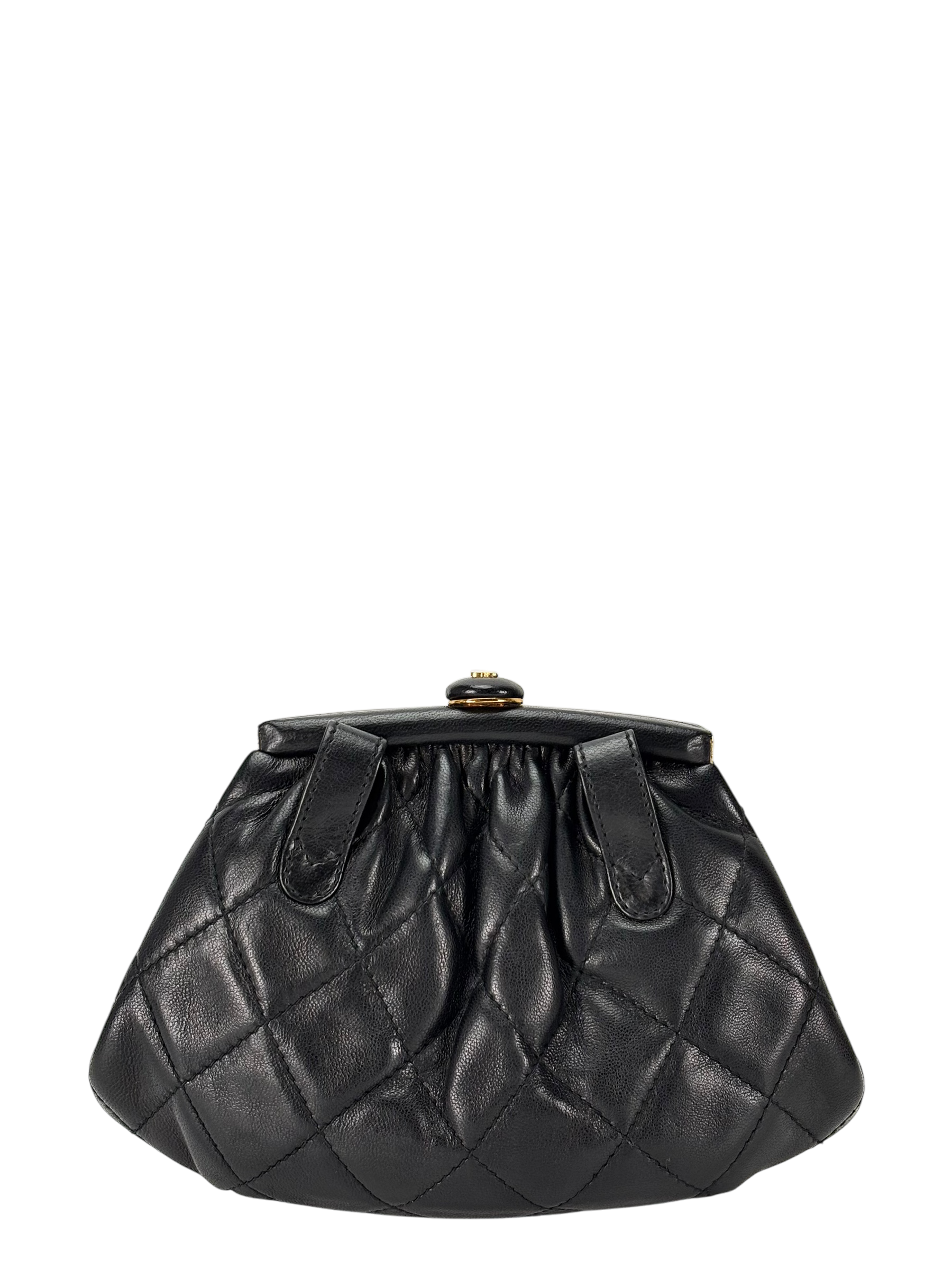 CHANEL - Black Lambskin Chain Waist Pouch Clasp