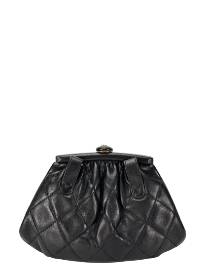 CHANEL - Black Lambskin Chain Waist Pouch Clasp