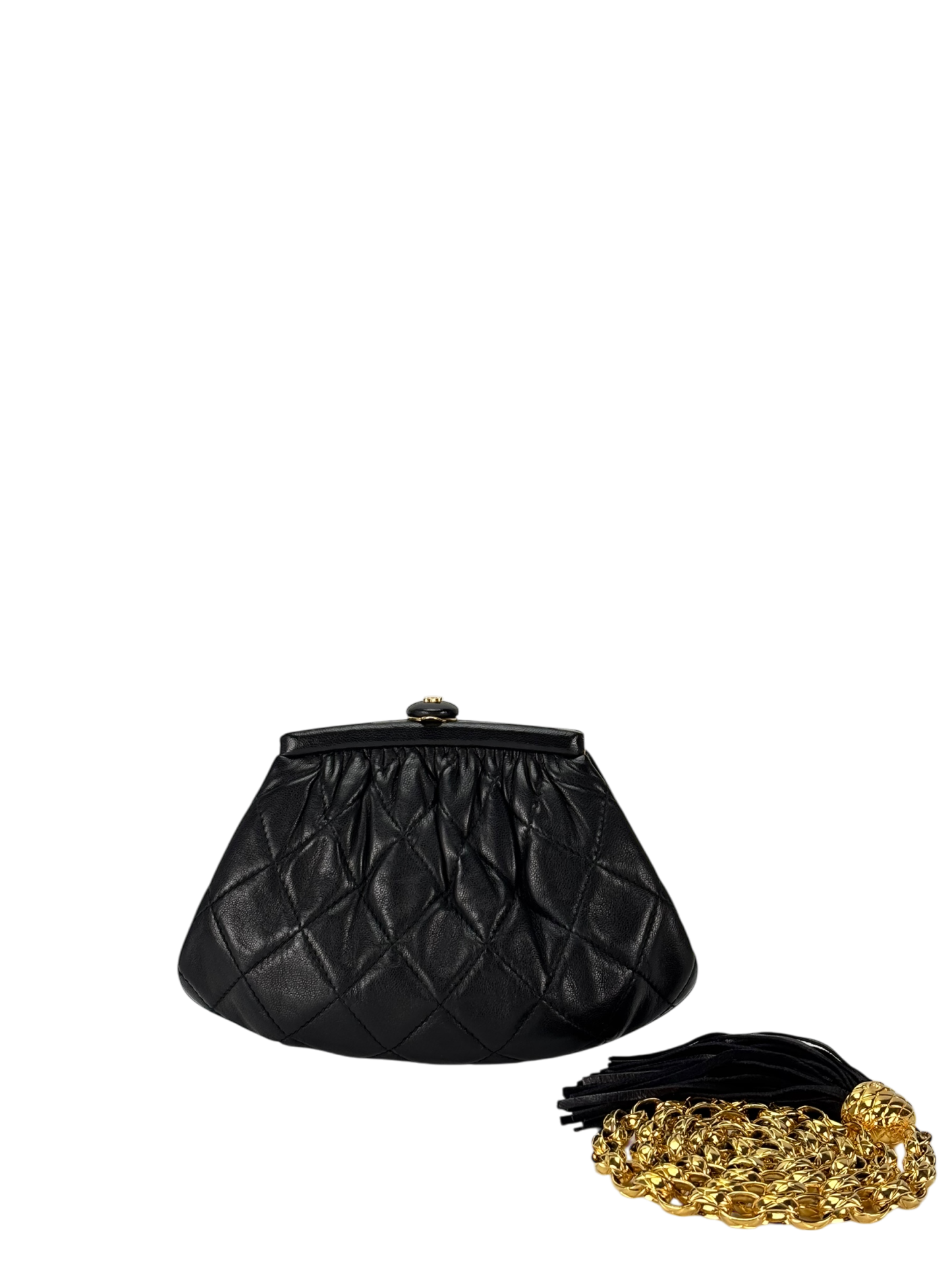 CHANEL - Black Lambskin Chain Waist Pouch Clasp
