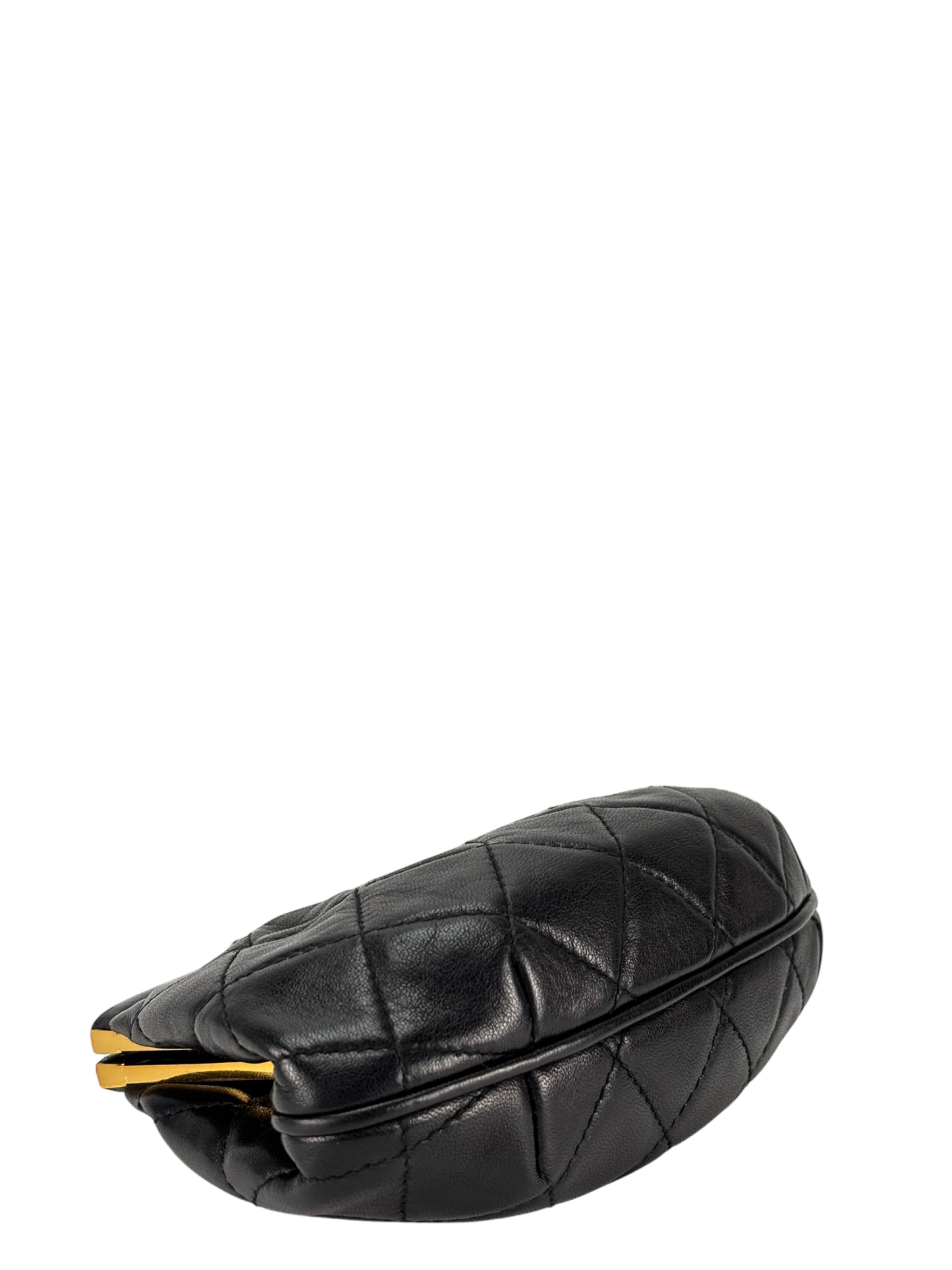 CHANEL - Black Lambskin Chain Waist Pouch Clasp