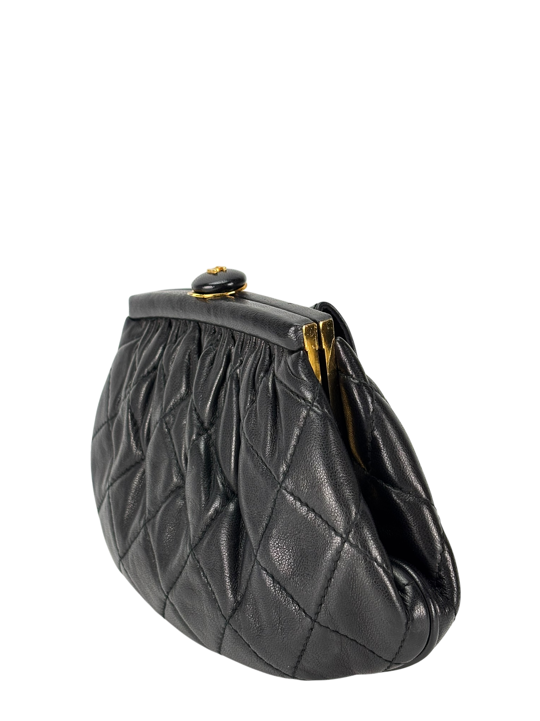 CHANEL - Black Lambskin Chain Waist Pouch Clasp