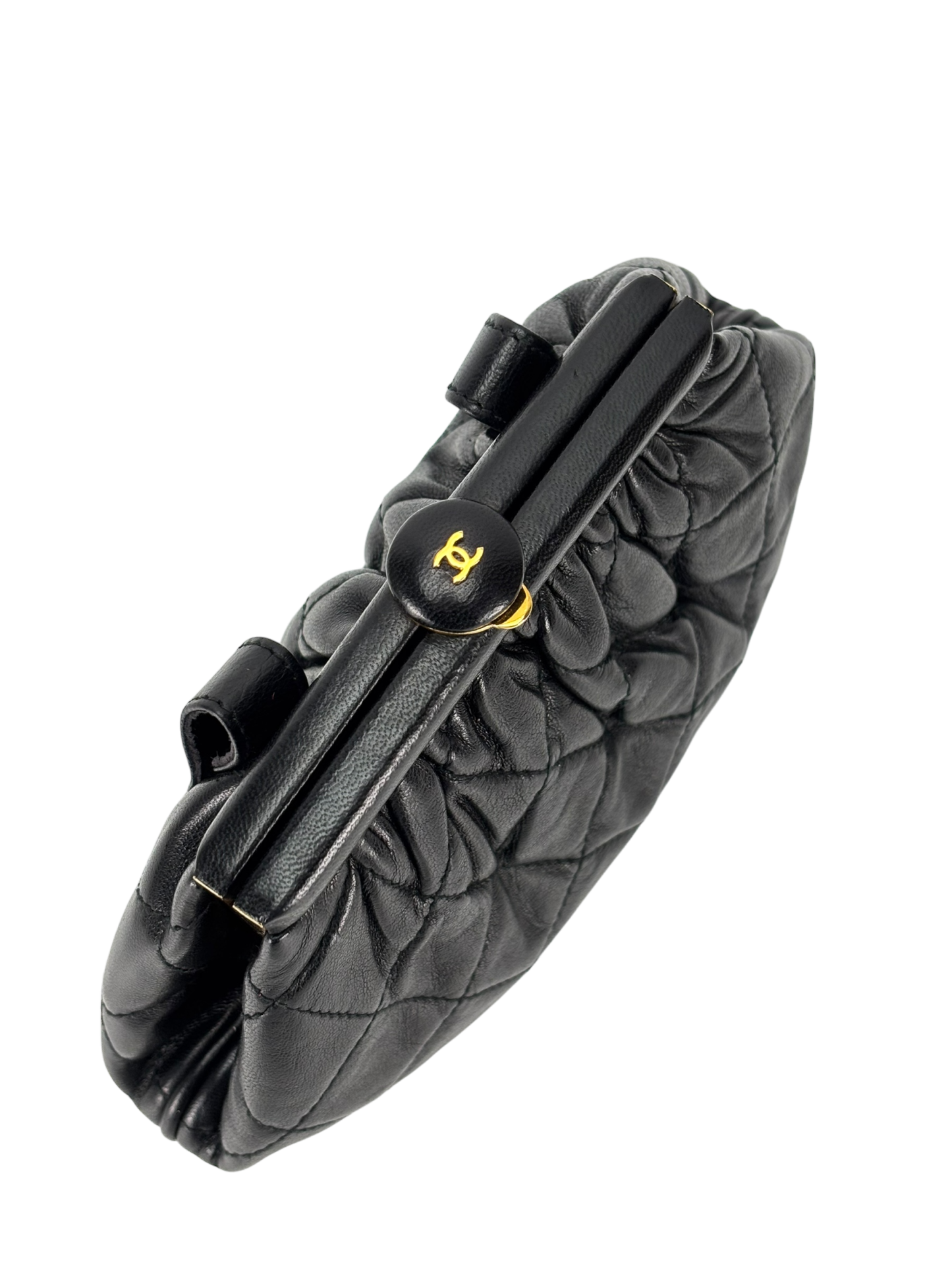 CHANEL - Black Lambskin Chain Waist Pouch Clasp