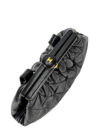 CHANEL - Black Lambskin Chain Waist Pouch Clasp